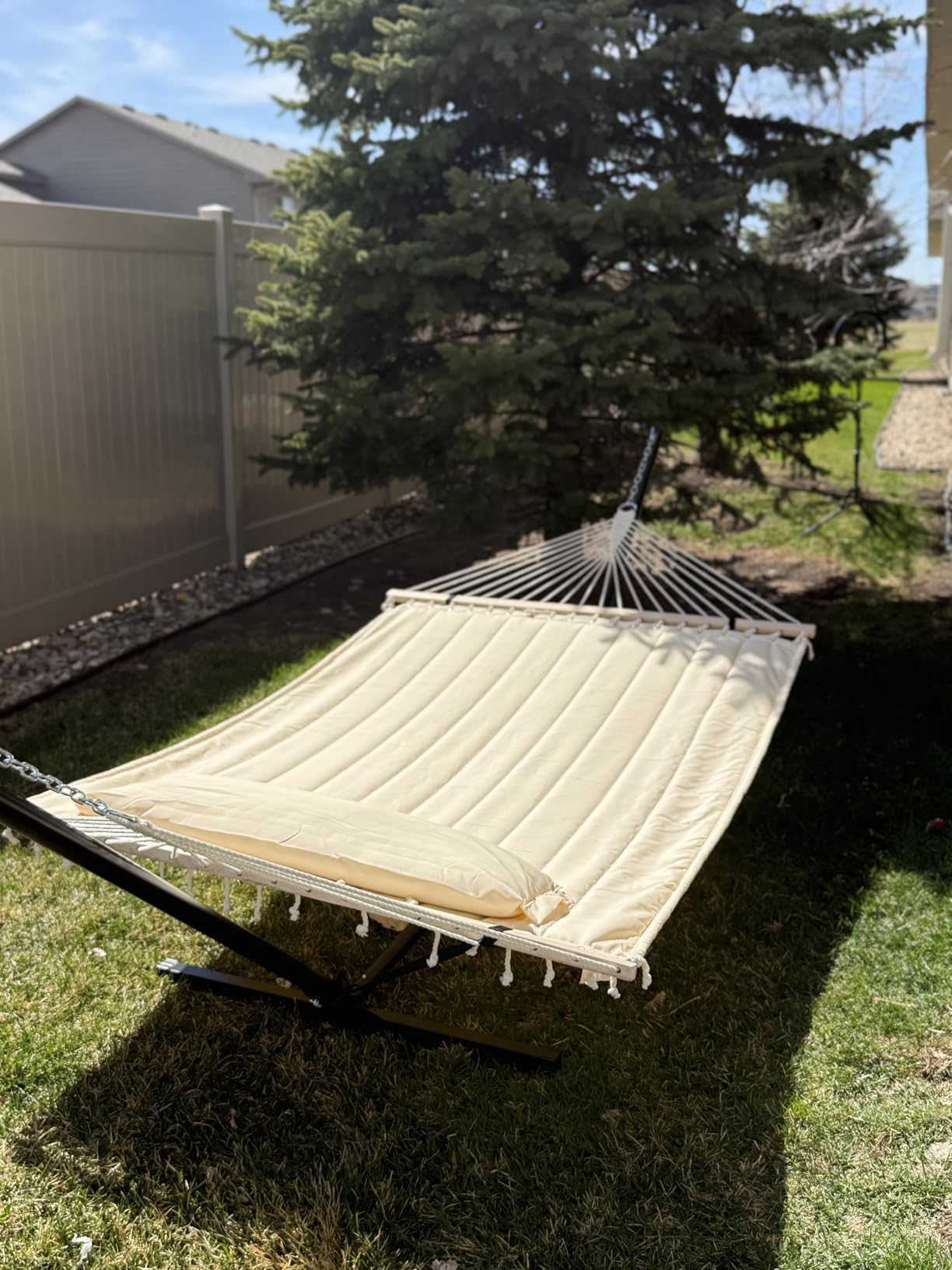 Two Person Hammock with 12ft Stand Included, Black Stripes | Max 475lbs Capacity, Heavy Duty Free Standing Hammock customer photo 2