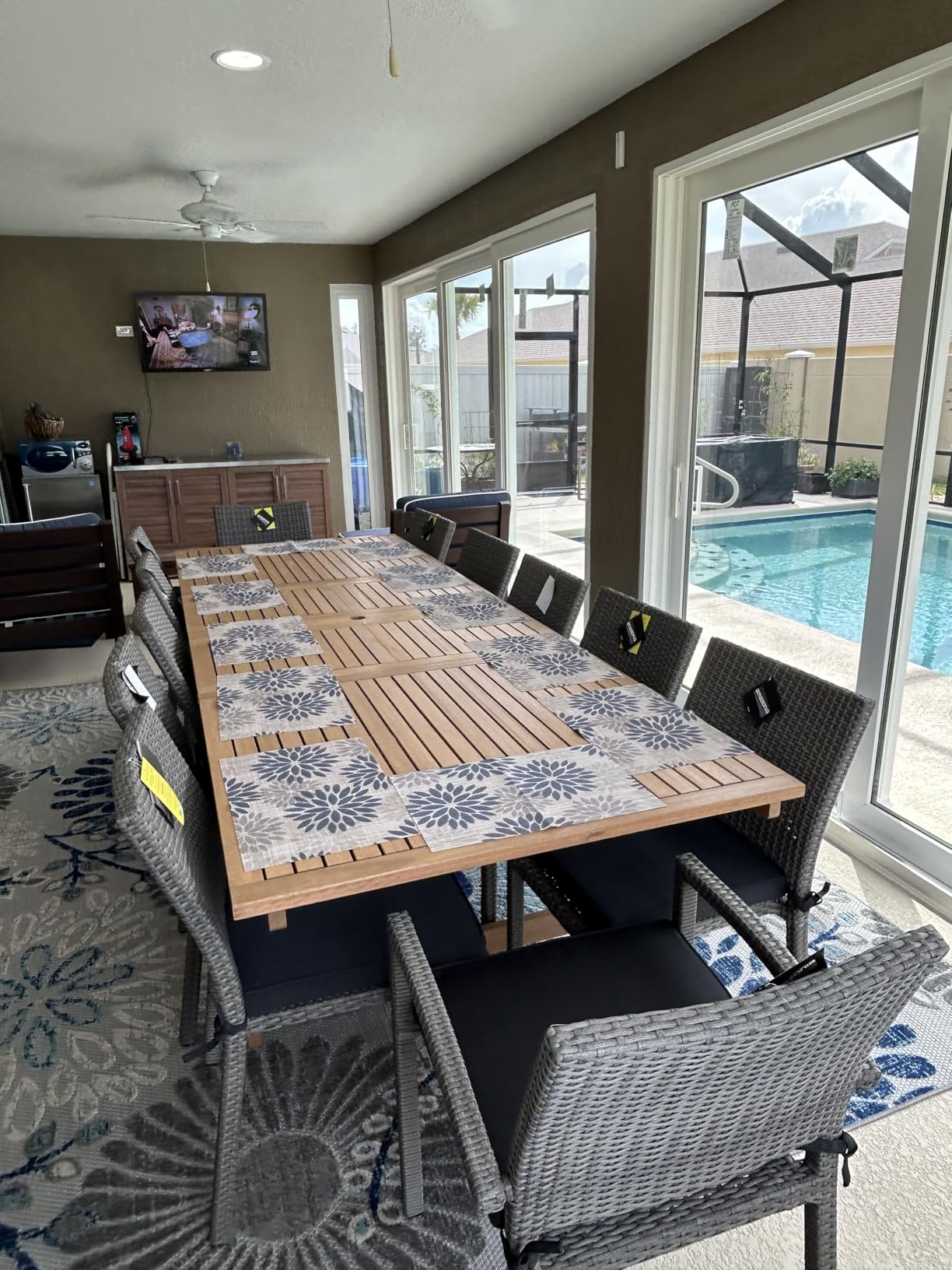 Amazonia Jefferson 13-Piece Patio Extendable Dining Table Set | Teak Finish & Light Grey Wicker Chairs with Cushion | Ideal for Outdoors and Indoors customer photo 1