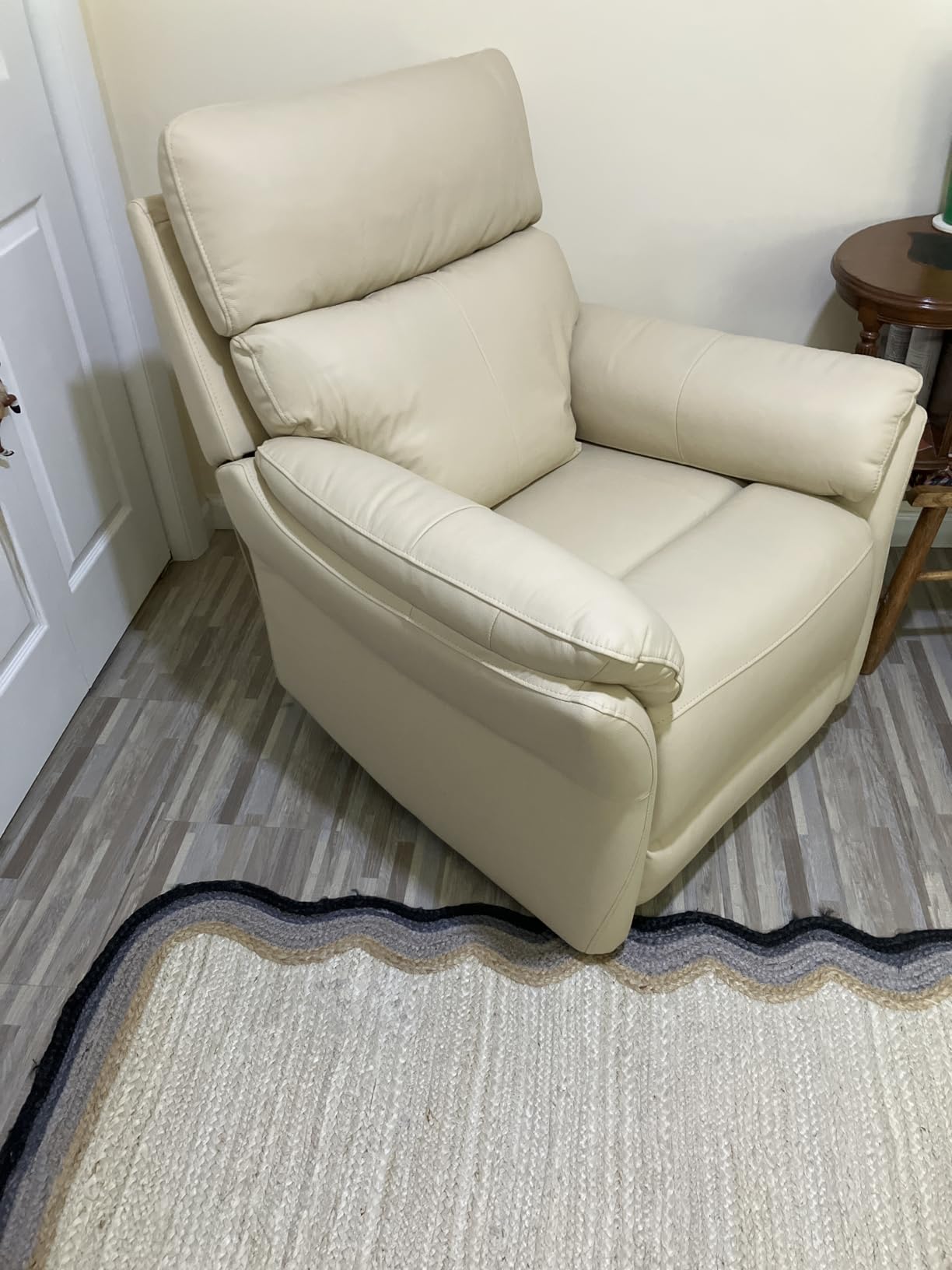AIRSKY Oversize Genuine Leather 360 Swivel Rocking Recliner for Adults | Top Grain Leather, Italian Water-Washing Process, Manual Recliner with Overstuffed Arm and Back for Living Room, Beige customer photo 1