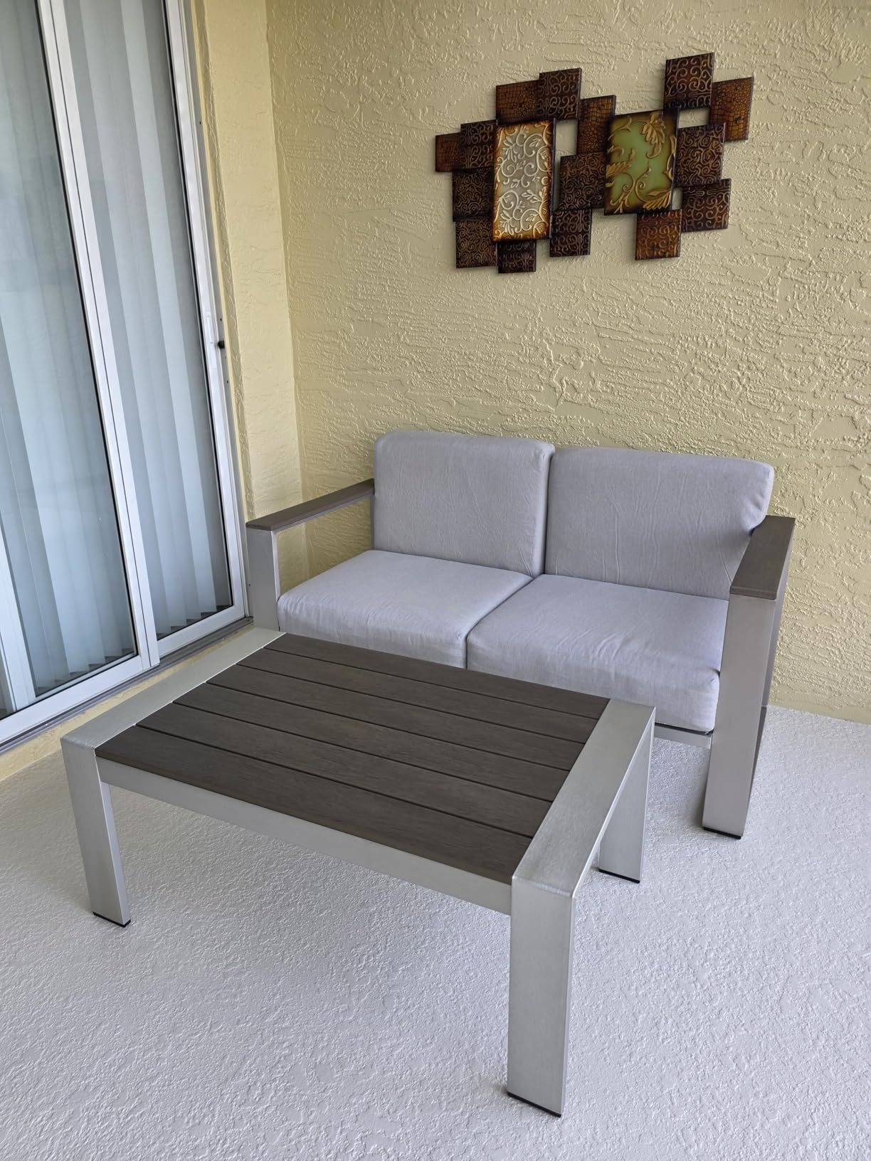 Outdoor Furniture Set, 4 Piece Aluminum Patio Furniture Set with Coffee Table, Wide Seat and Thick Cushions, Outdoor Patio Conversation Sets for Deck, Porch (LightGray) customer photo 2