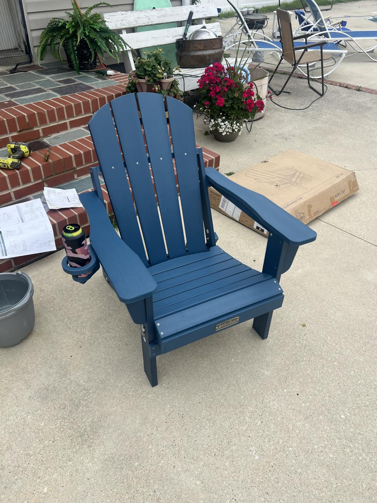 Folding Adirondack Chairs Set of 4 with Cup Holder, Fire Pit - Green | Weather Resistant HIPS Adirondack Chair for Garden Outdoors Fire Pit Chairs, Patio Chairs with Wood Texture, SGS Tested customer photo 2