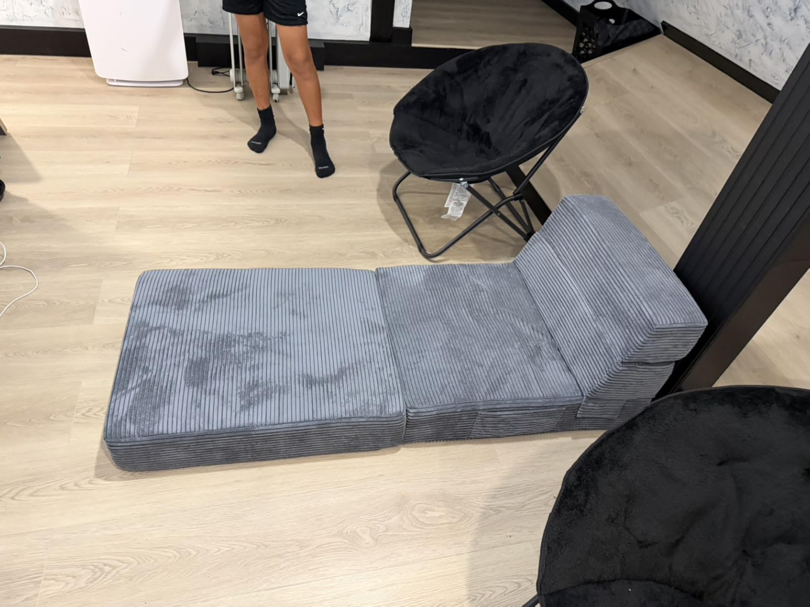Youzi Folding Sofa Bed Convertible Sleeper Chair with Pillow, 4-in-1 Foldable Mattress Futon Couch Bed to Lounge Chair for Living Room, Bedroom, Dorm & Guest, Washable Cover, Dark Gray, Single customer photo 1