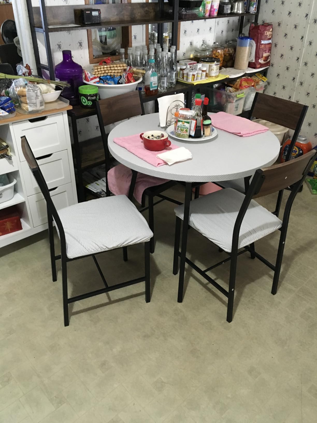 Pamapic Round Dining Table Set for 4, Kitchen Table and Chairs for 4, Dining Room Circle Dinner Pedestal Table, Solid Metal Frame, Space Saving Wood Small Kitchen & Dining Room Furniture, Walnut customer photo 1