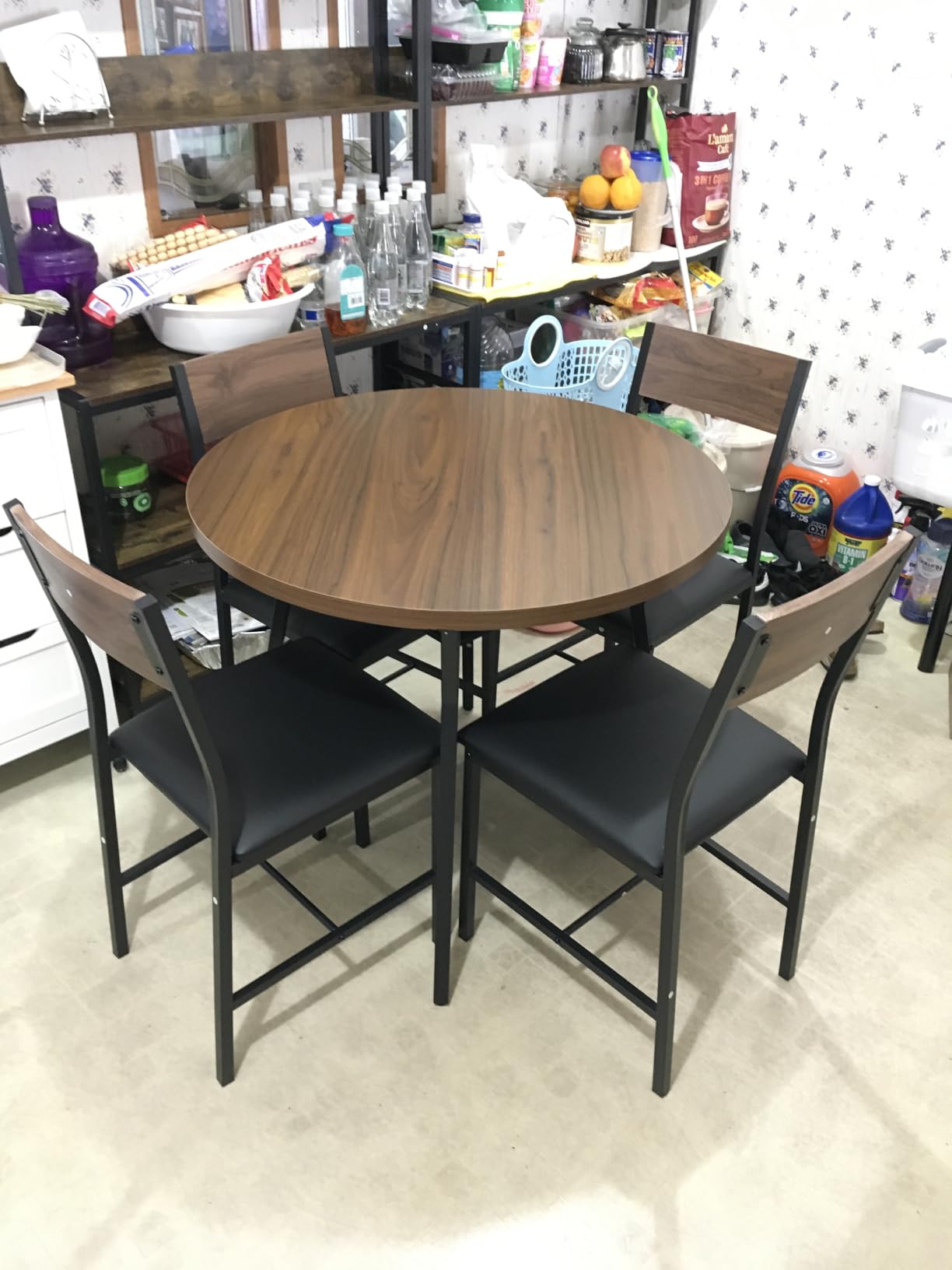 Pamapic Round Dining Table Set for 4, Kitchen Table and Chairs for 4, Dining Room Circle Dinner Pedestal Table, Solid Metal Frame, Space Saving Wood Small Kitchen & Dining Room Furniture, Walnut customer photo 2