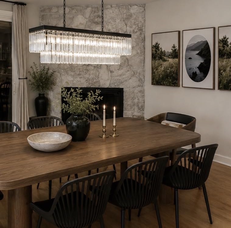 Weesalife Gold Crystal Chandeliers for Dining Room, 9-Lights L28 Inch | Modern Rectangle Chandeliers for Dining Room Light Fixtures Over Table, Kitchen Island Bar, Adjustable Height, E12 Base customer photo 1