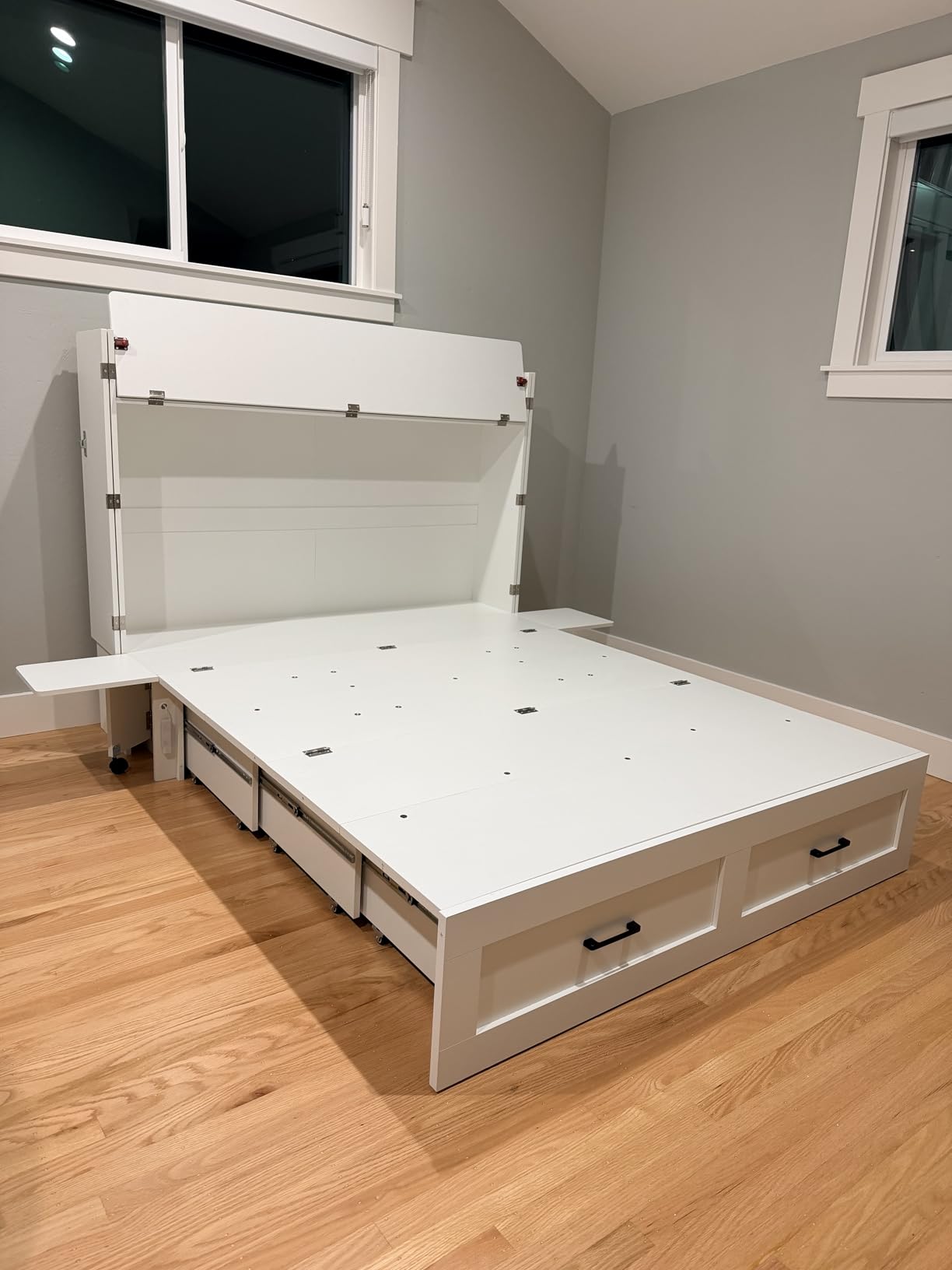 Kikihouse Murphy Bed with Motion Sensor Lights, Full Size Murphy Cabinet Bed Hideaway Bed with Storage & Charging Station for Bedroom/Guest Room/Office, Foldable Platform Bed Frame, White customer photo 1