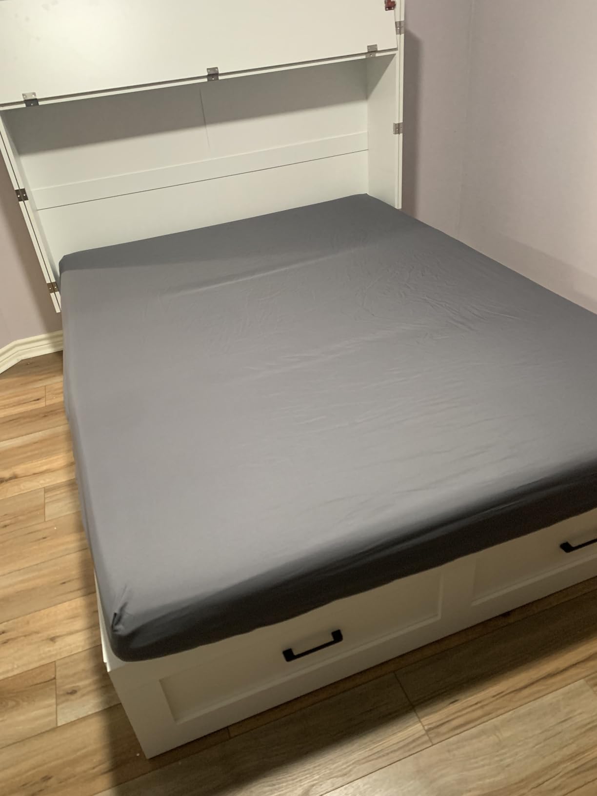 Kikihouse Murphy Bed with Motion Sensor Lights, Full Size Murphy Cabinet Bed Hideaway Bed with Storage & Charging Station for Bedroom/Guest Room/Office, Foldable Platform Bed Frame, White customer photo 2