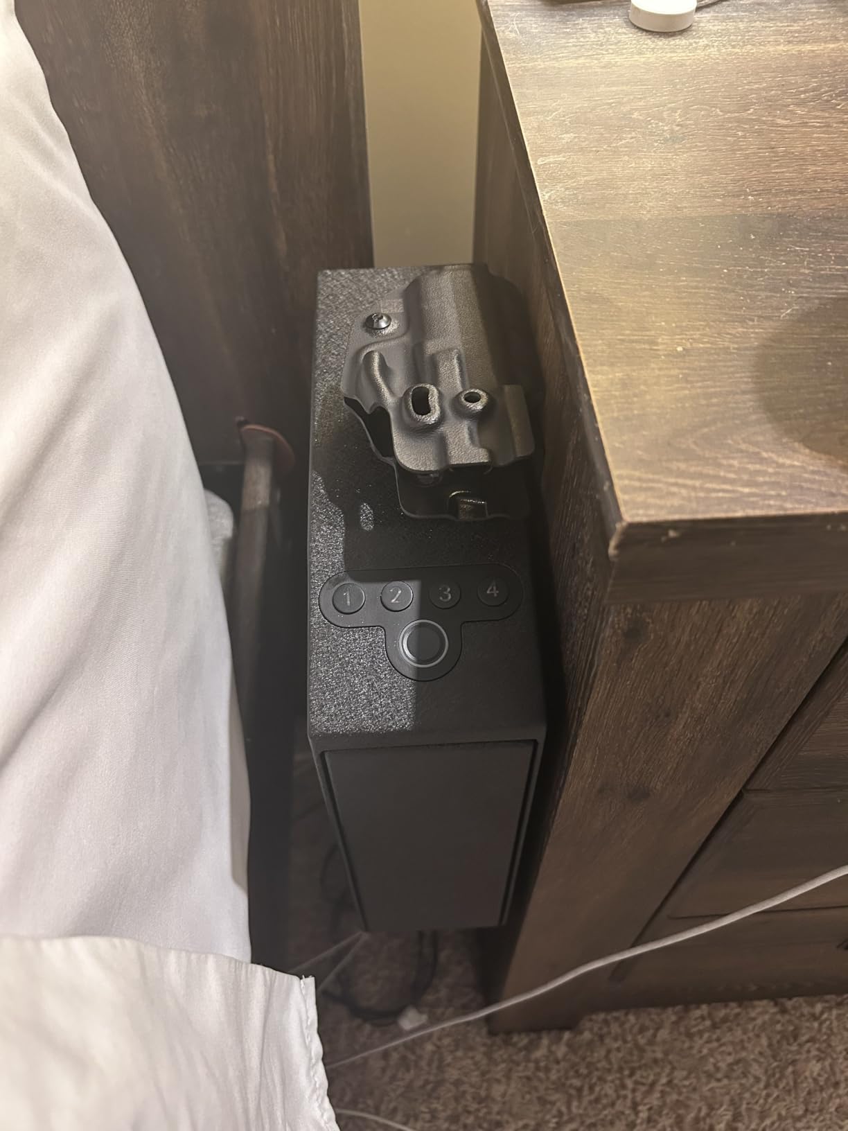 Biometric Gun Safe for Handgun with Auto Sliding Drawer, 0.1s Quick Access Fingerprint Pistol Safe, Bedside & Nightstand Gun Safe for Home Defense, Desk, Truck or Wall Mount, 3 Ways to Unlock customer photo 1