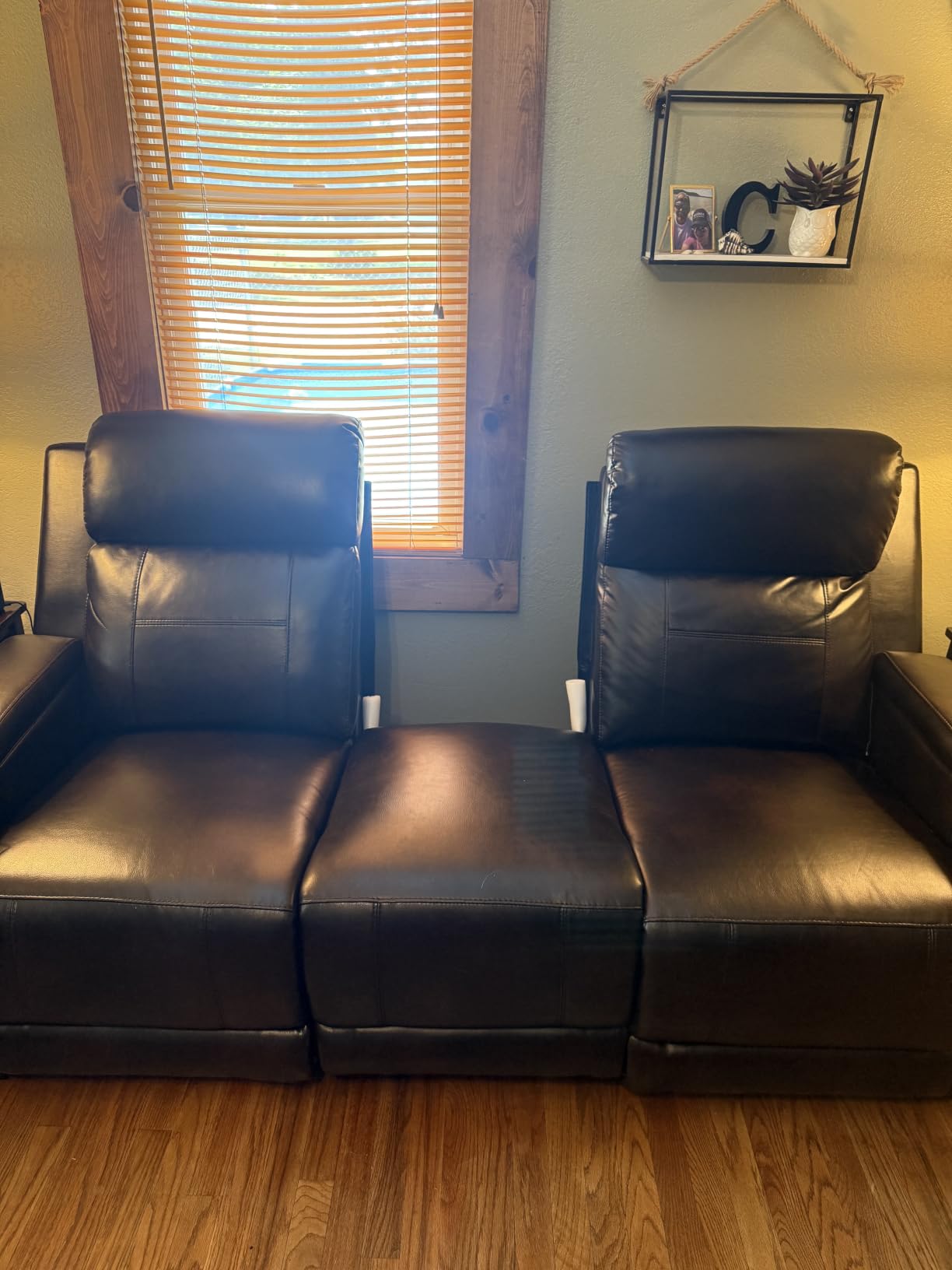 Power Recliner Sofa, Home Theater Seating with Adjustable Headrest, Blue LED Lighting, Reclining Loveseat, Flip-Up Backrest Storage, Multi-Port Charger, Cup Holder, USB customer photo 1