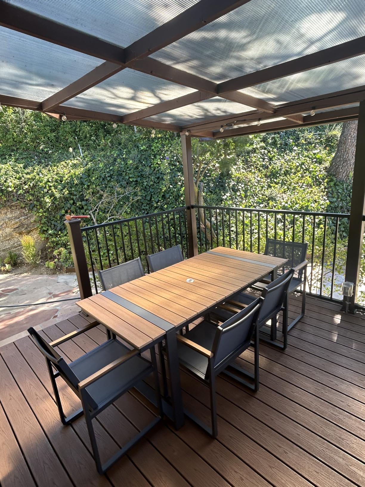 Outdoor Dining Set, Patio Table and Chairs Set, 7 Piece HDPS + Aluminum Patio Furniture Set with Umbrella Hole, Patio Dining Table Set (Gray-Teak) customer photo 1