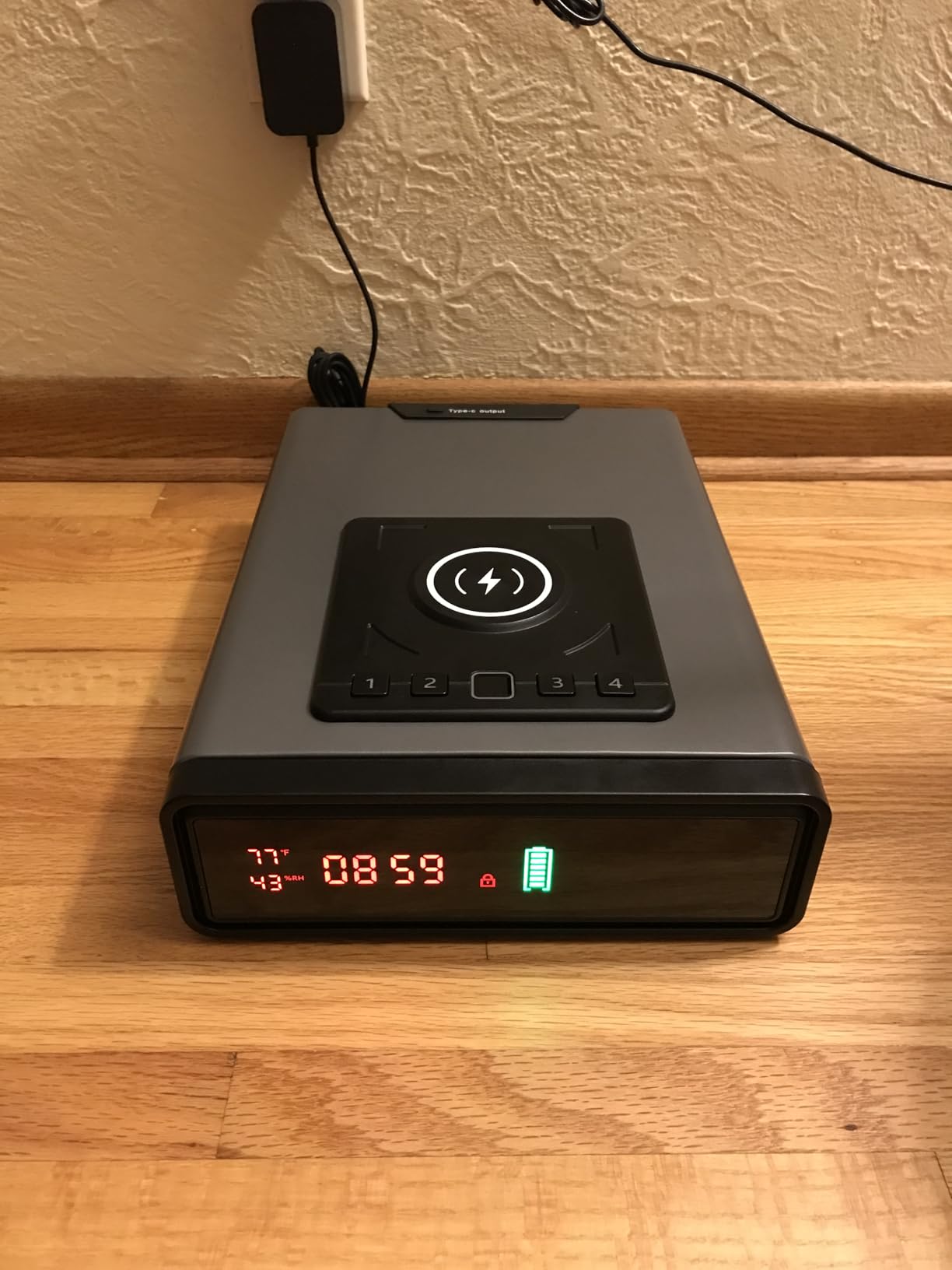 XDeer Biometric Gun Safe for Handgun with Wireless Charging, Quick Access Fingerprint Gun Safes, Bedside Pistol Case, 7/24 Digital Alarm Clock Small safe customer photo 1