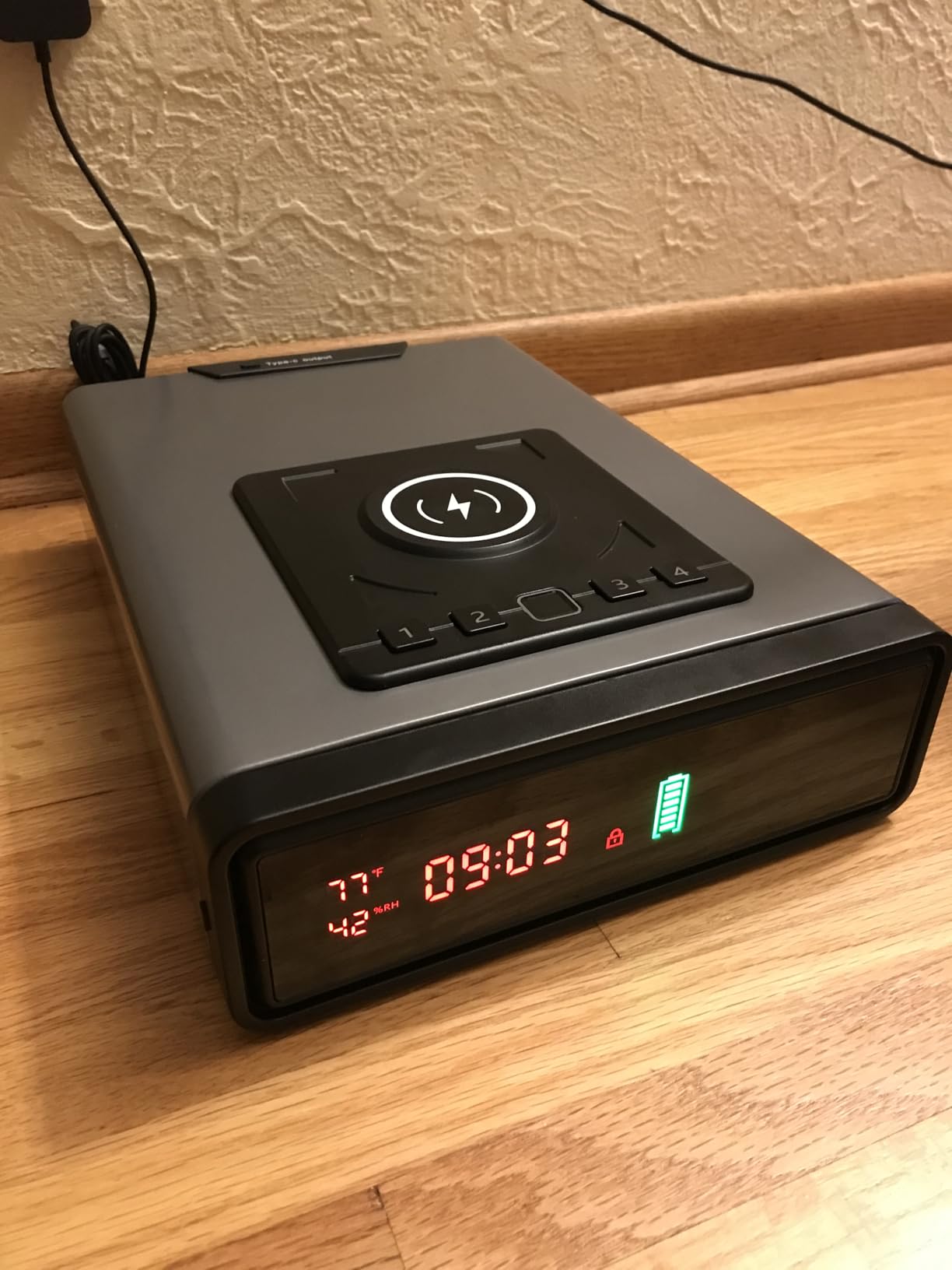 XDeer Biometric Gun Safe for Handgun with Wireless Charging, Quick Access Fingerprint Gun Safes, Bedside Pistol Case, 7/24 Digital Alarm Clock Small safe customer photo 2