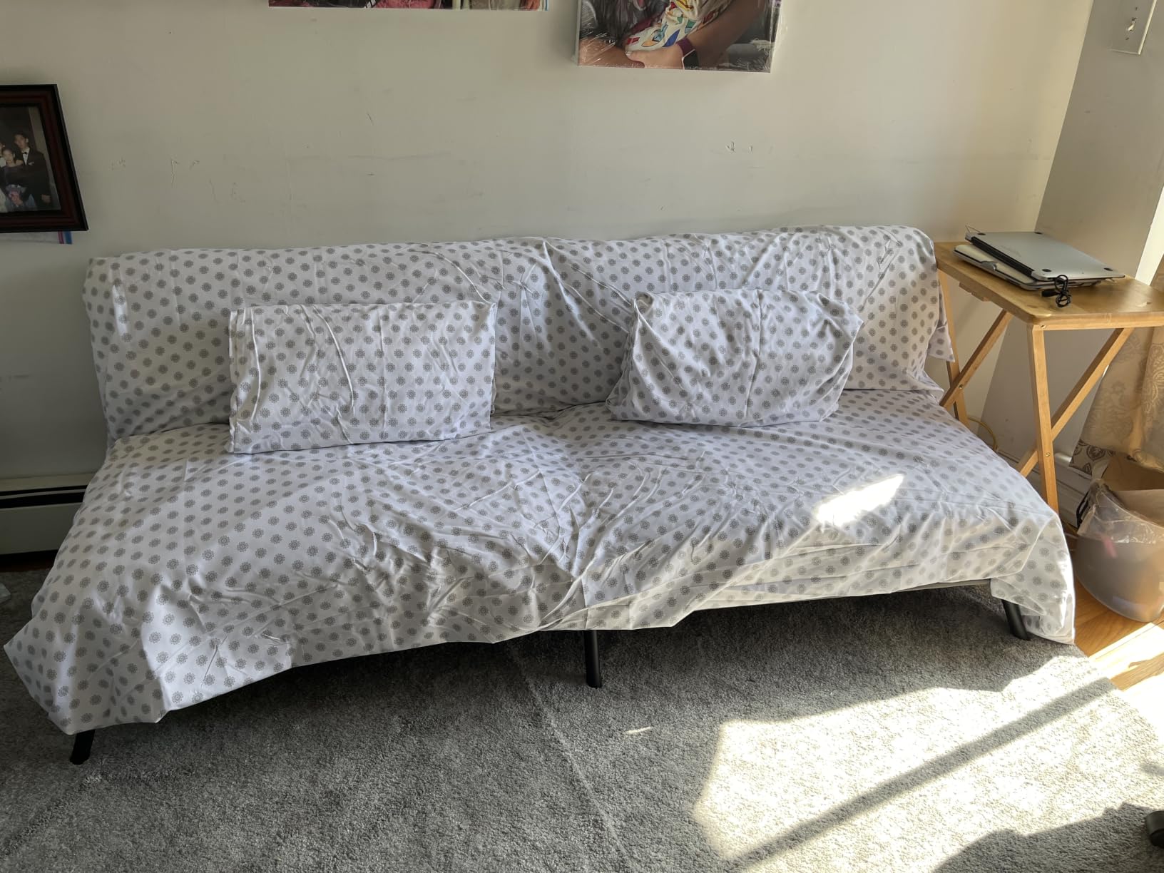 COMHOMA 72 Convertible Futon Sofa Bed, Adjustable Backrest, Grey | Breathable fabric futon couch with pillows, multi-angle ergonomic reclining, space-saving sleeper sofa for living room customer photo 2