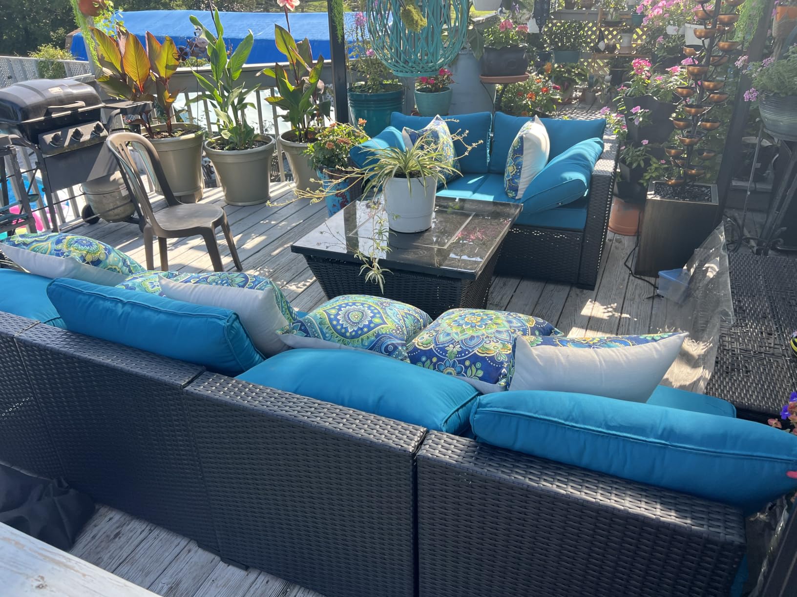 Aoxun Patio Furniture Set, 7 Piece Outdoor Sectional Sofas with Waterproof Cover, Wicker Rattan Outdoor Furniture Patio Conversation Set for Backyard, Garden Peacock Blue customer photo 1