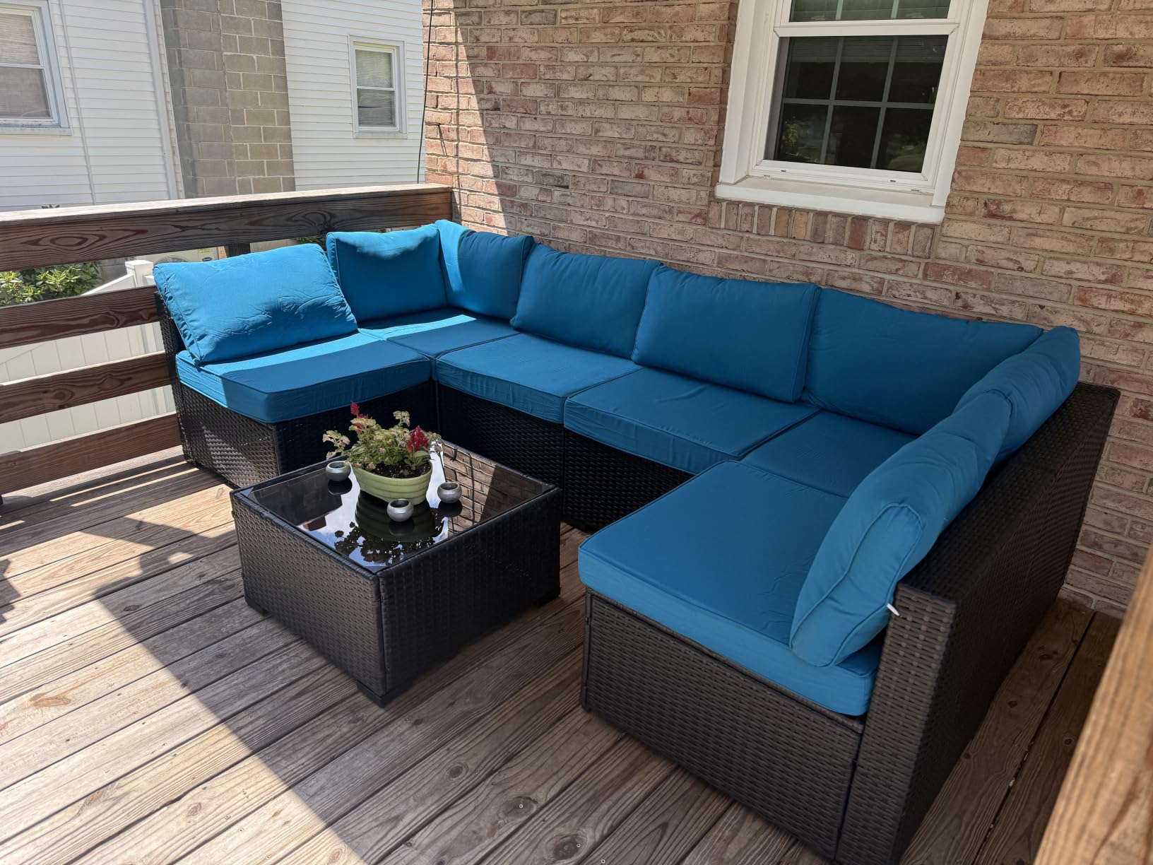 Aoxun Patio Furniture Set, 7 Piece Outdoor Sectional Sofas with Waterproof Cover, Wicker Rattan Outdoor Furniture Patio Conversation Set for Backyard, Garden Peacock Blue customer photo 2