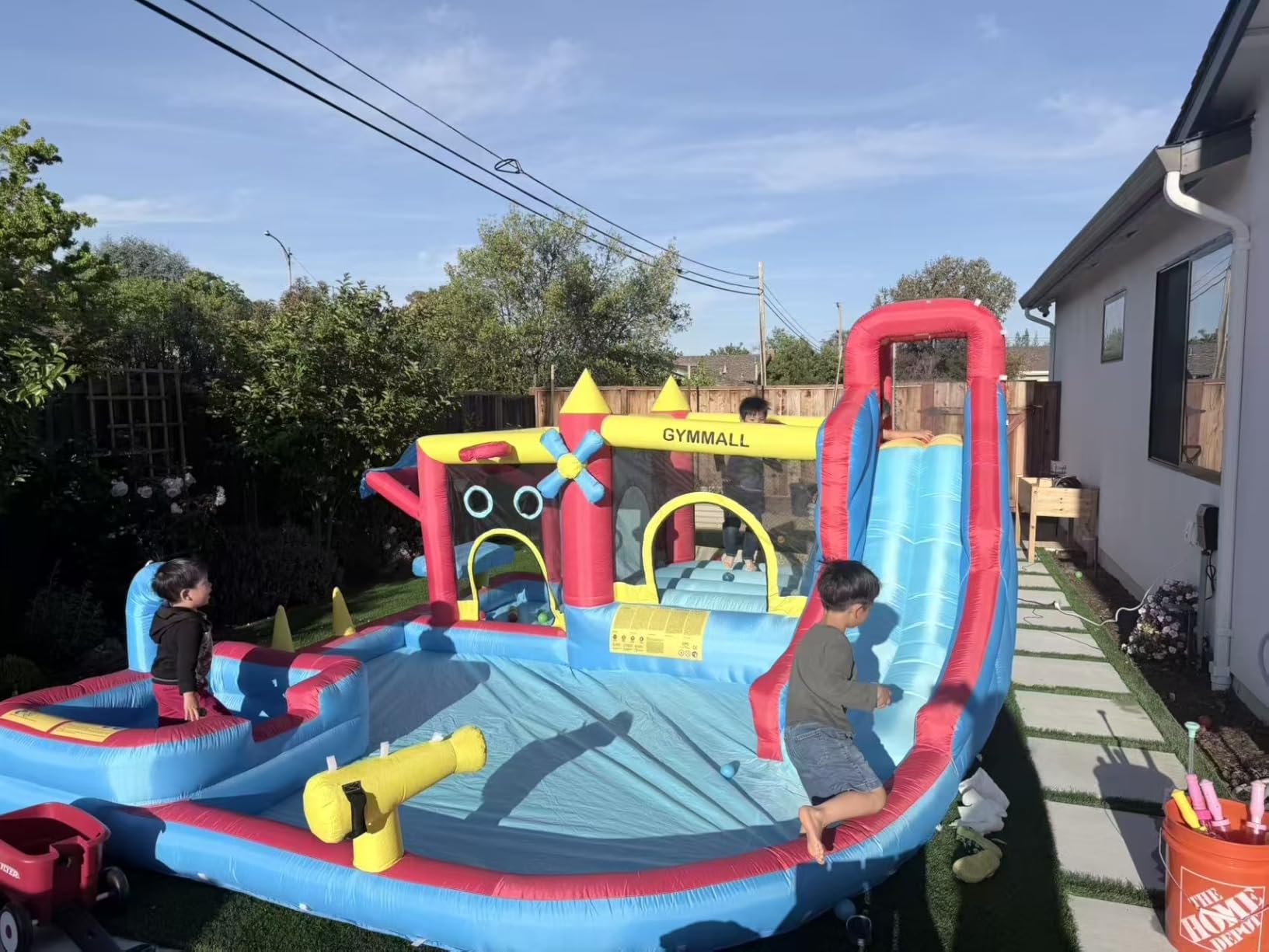 Inflatable Bounce House Water Slide with 550 W Blower, Blow up 10-in-1 Waterslide Park Bouncy Castle Outdoor and Indoor, Bouncer House with Toy Market Stand, Splash Pool and Climbing Wall customer photo 2