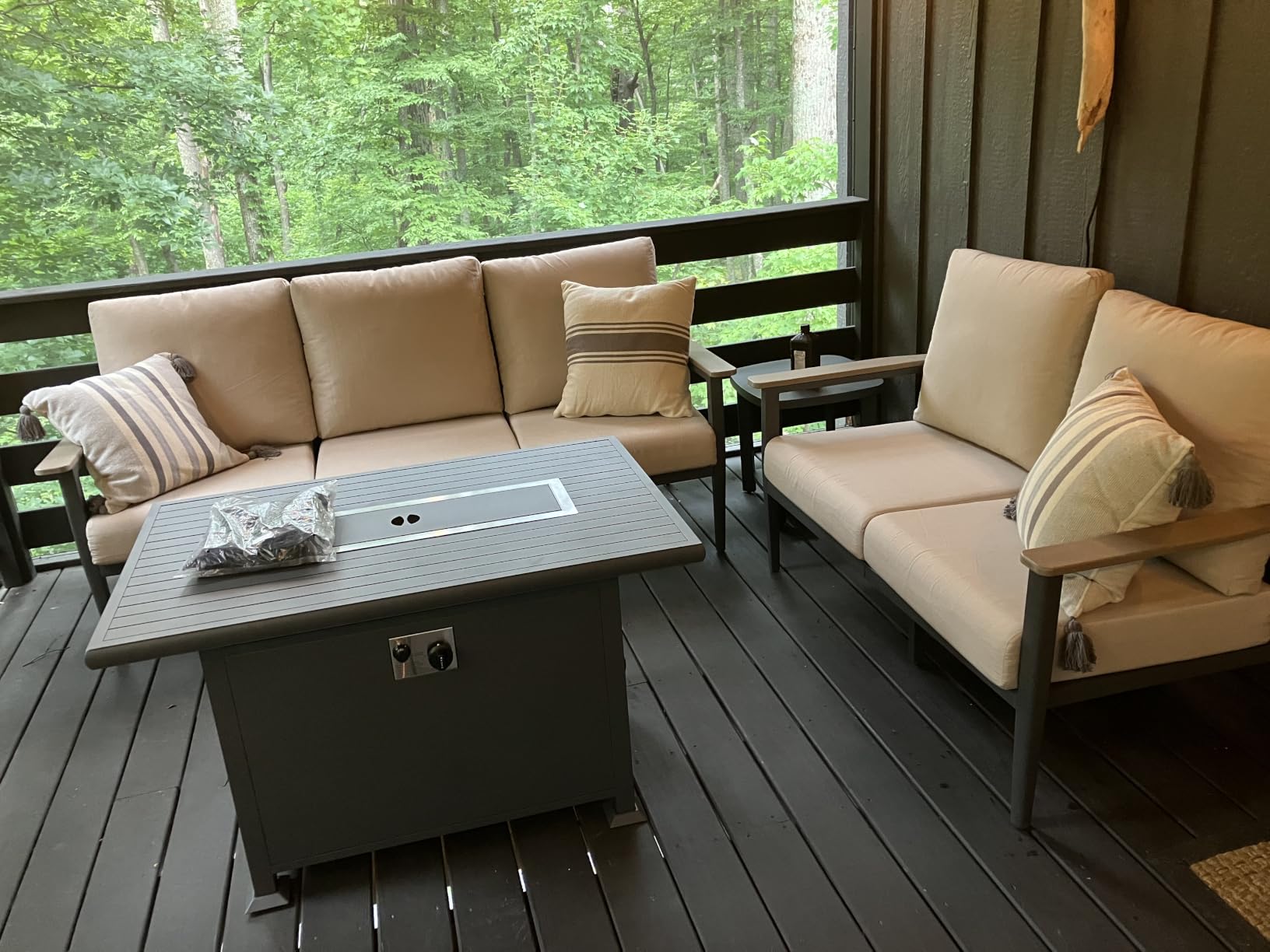 Aluminum Outdoor Patio Furniture Set with 5.1-Inch Cushions | 6-Piece: 3-Seat Sofa, 2 Swivel Rocking Chairs, Side Table & 2 Ottomans, Gray customer photo 1