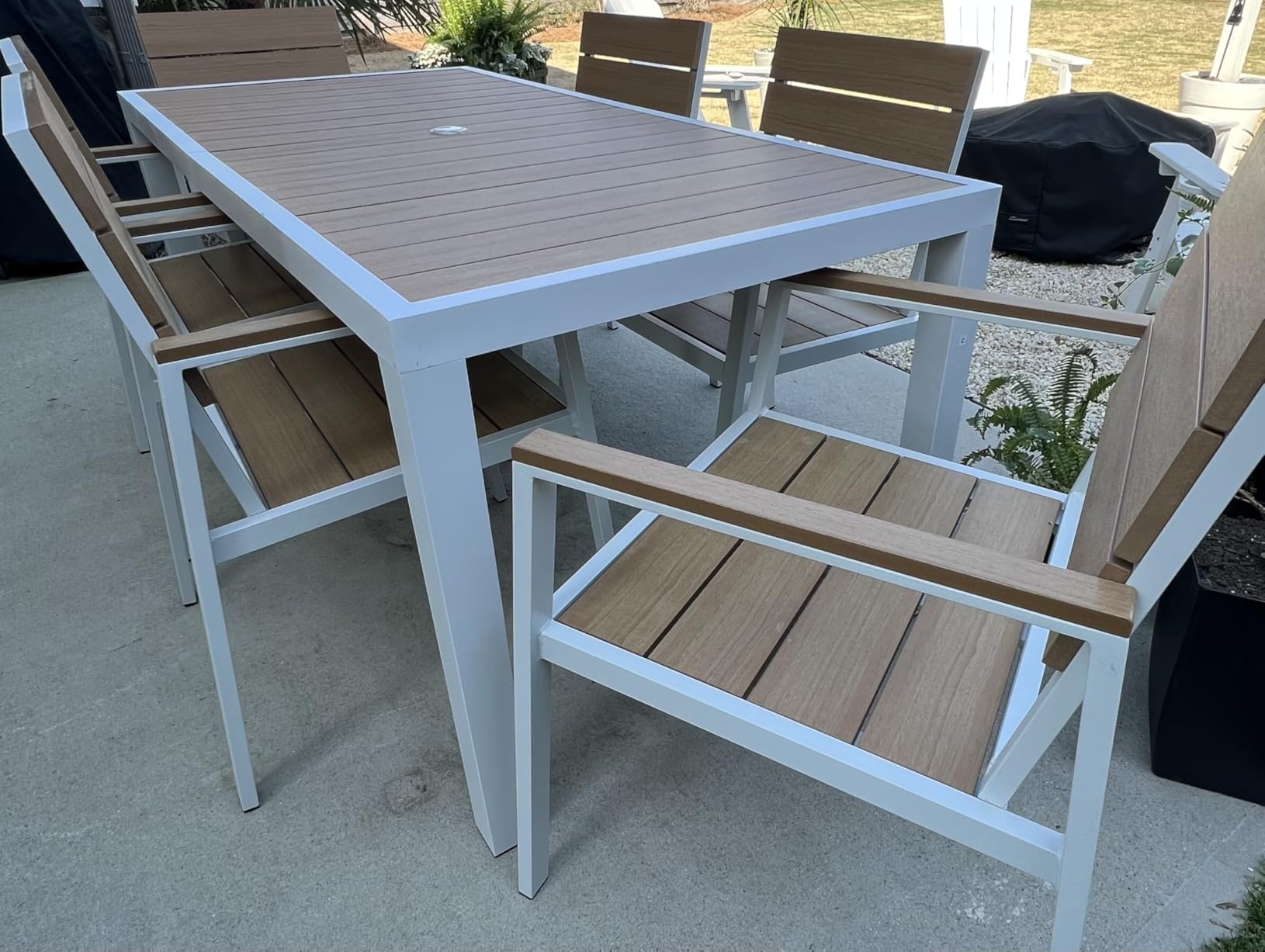 Vexwalx 7-Piece Outdoor Dining Set, Aluminum Dining Table Set for 6, Patio Table and Chairs Set with Umbrella Hole, All Weather HDPS Outdoor Table and Chairs for 6 (Gray-Teak) customer photo 2