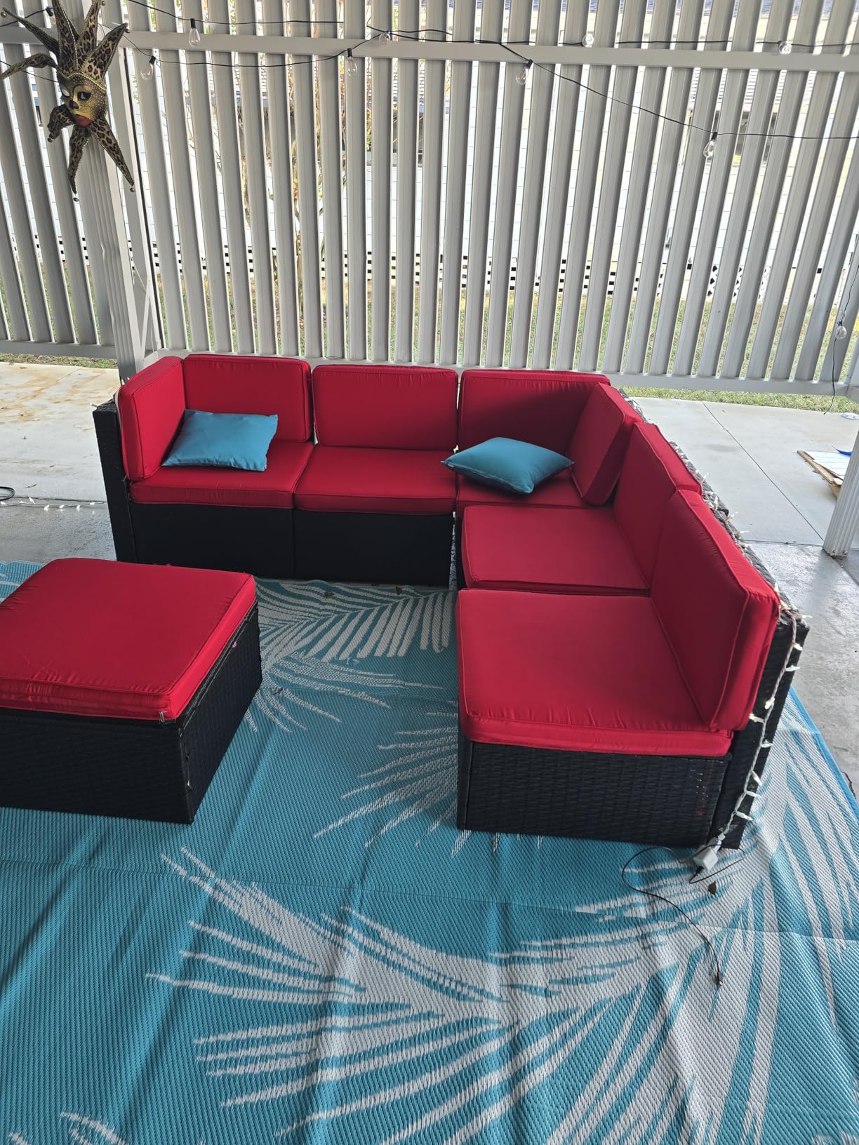 Shintenchi 7 Pieces Patio Furniture Sets Outdoor All-Weather Sectional Patio Sofa Set PE Rattan Manual Weaving Wicker Patio Conversation Set with Glass Table&Ottoman Cushion, Beige customer photo 2