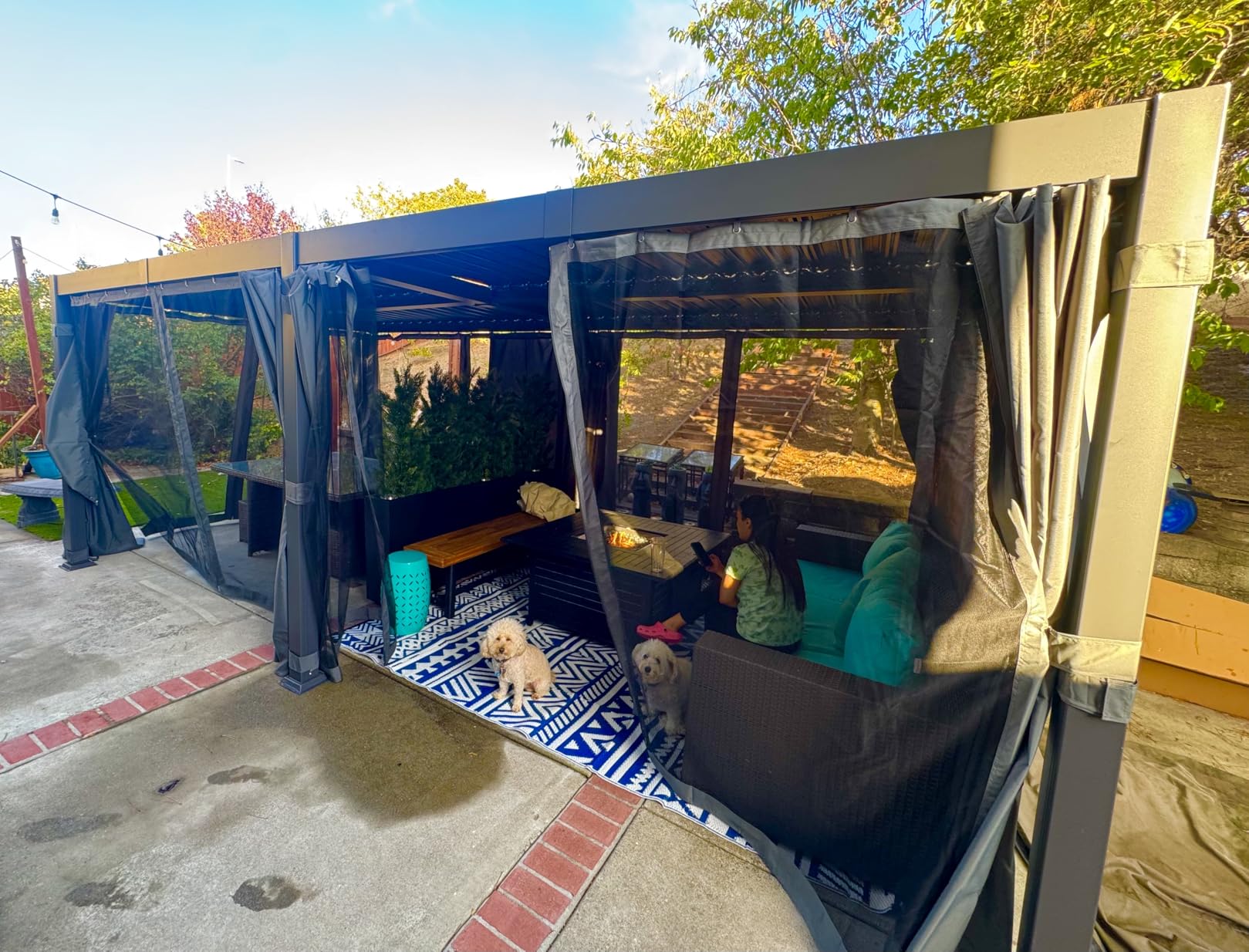 Airwire 12'x20' Louvered Pergola Aluminum Frame Gray | Outdoor Pergola with 2 Independent Adjustable Roof, Drainage System, Curtains & Netting, Gazebo for Patio, Deck, Garden customer photo 2