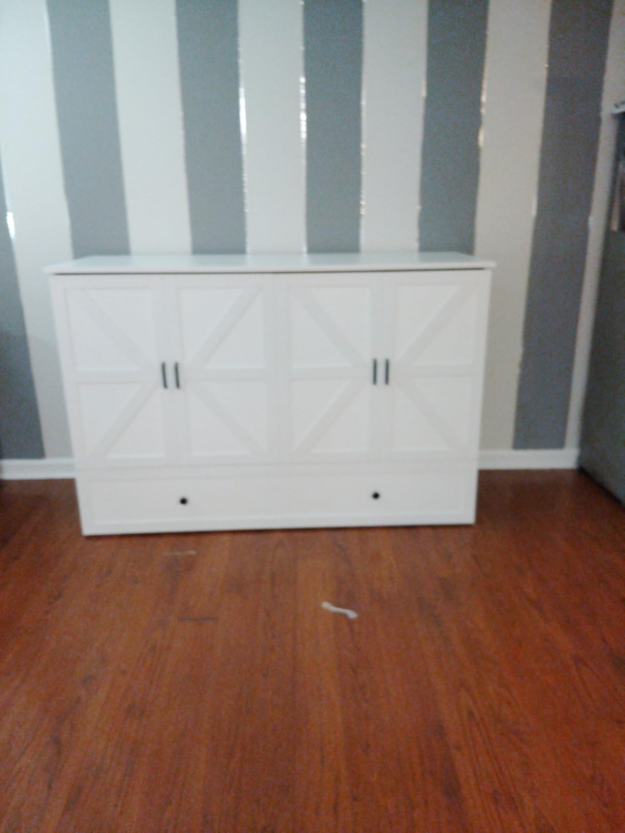 LIVAUVEAD Murphy Bed Queen with Storage & Charging Station, Murphy Cabinet with Foldable Panel, Noisy Free, for Guest Bedroom, Living Room, Office, Distressed White customer photo 1