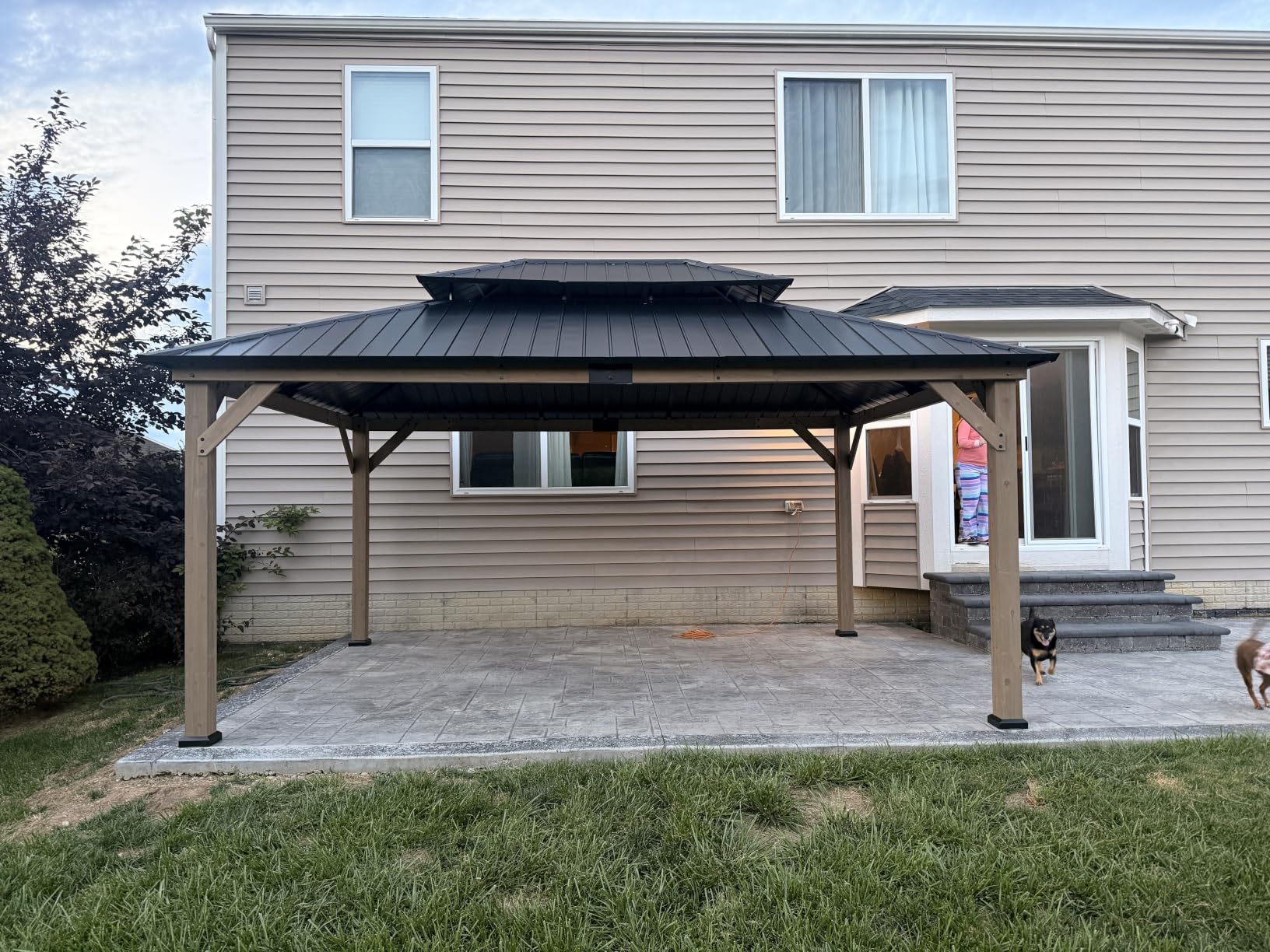 Aoxun 10' x 12' Outdoor Wood Gazebo, Hardtop Gazebo Permanent Wooden Pavilion with Galvanized Steel Double Roof, for Patio, Garden, Deck, Cedar Wood, Natural Box of 3 customer photo 2