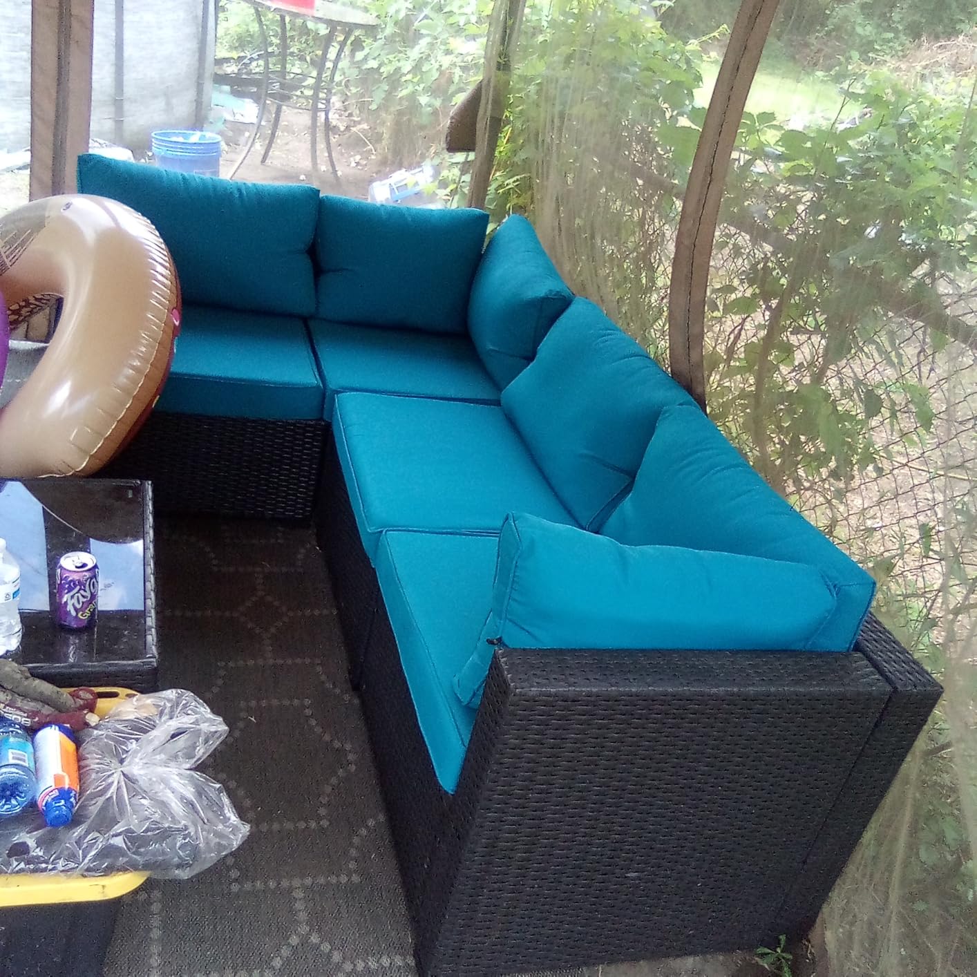 Patio Furniture Set - All-Weather - 7 Piece Patio Outdoor Conversation Set, Modular Wicker Rattan Sectional Sofa for Backyard, Garden, Poolside, Balcony, Porch, Patio, Black/Peacock Blue customer photo 1
