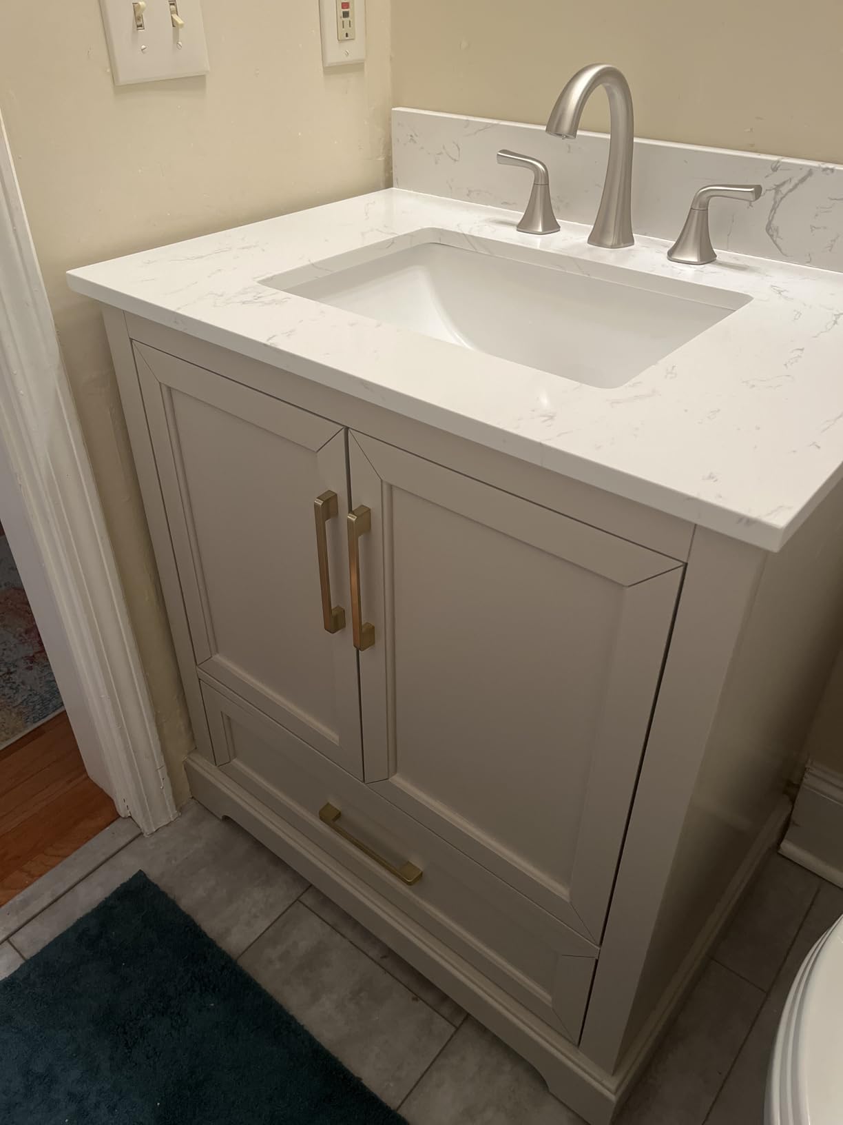 48 Inch Bathroom Vanity with Sink, Fully Assembled, Gray | Solid Wood Vanity with Engineered Stone Top and backsplash, Soft Closing Doors & 3 Dovetail Drawers for smooth operation customer photo 2