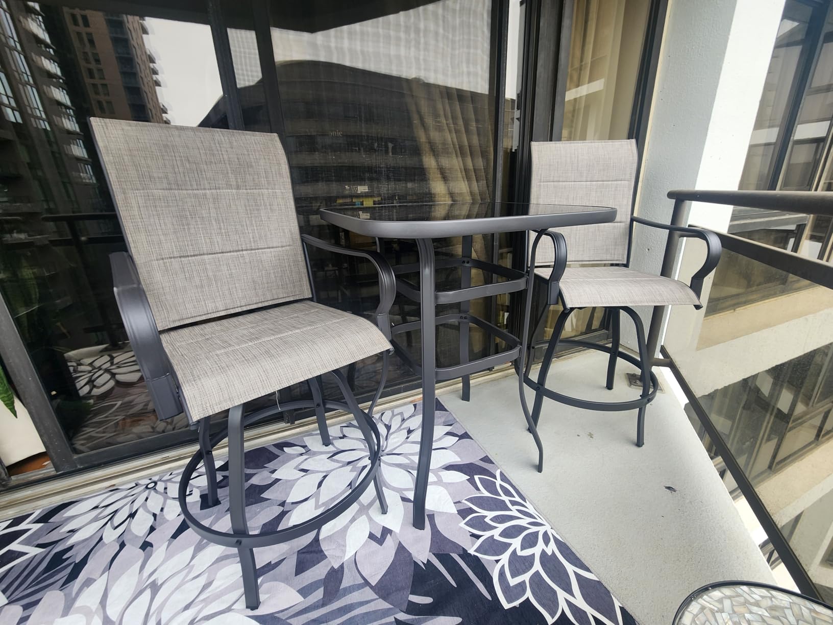 Vongrasig 3 Piece Patio Bar Set, All Weather HDPE High Bistro Stools Chair Set of 2 and Round Pub Bar Table, Outdoor High Top Patio Set for Lawn Garden, Balcony, Black customer photo 1