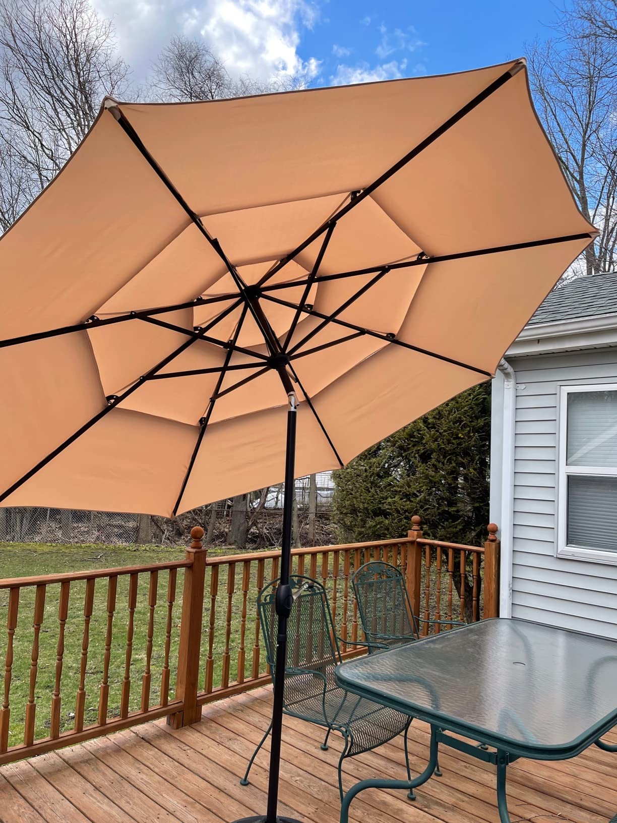 GREEN PARTY 10 ft Outdoor Patio Umbrella, Market Table Umbrellas, Navy Blue | Auto-Tilt, 3-Tier Vent, UPF 50+ UV Protection, Fade-Resistant, Heavy Duty 1.5