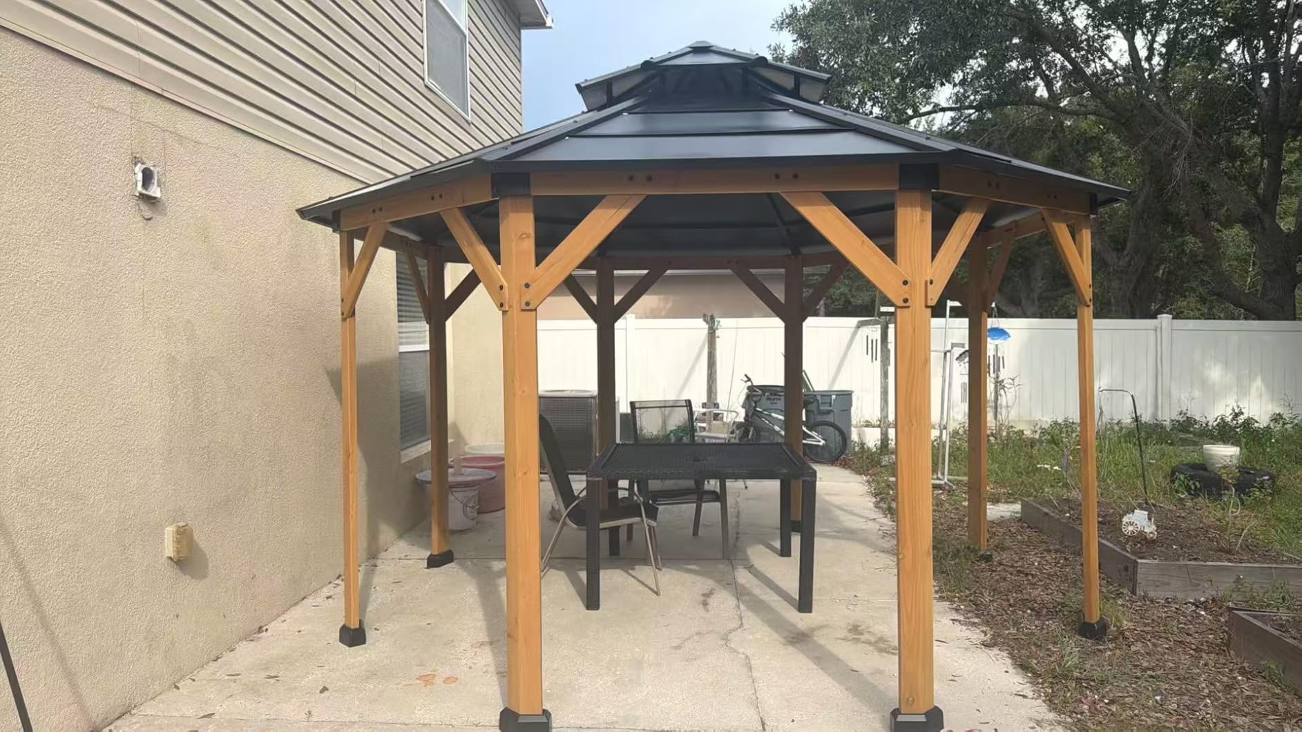 Aoxun 13' x 13' Outdoor Wood Octagon Gazebo, Hardtop Gazebo Permanent Wooden Pavilion with Galvanized Steel Double Roof, for Packyard, Garden, Deck, Cedar Wood customer photo 2