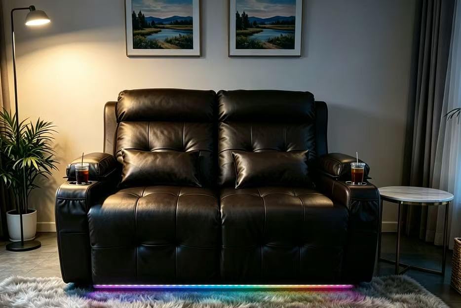 Power Reclining Loveseat with Massage & Heat, Wall Hugger Home Theater Seating with LED Lights, USB & Type-C Ports, Ideal for RV, Home Theater and Living Room, Brown, 2 Seats customer photo 1
