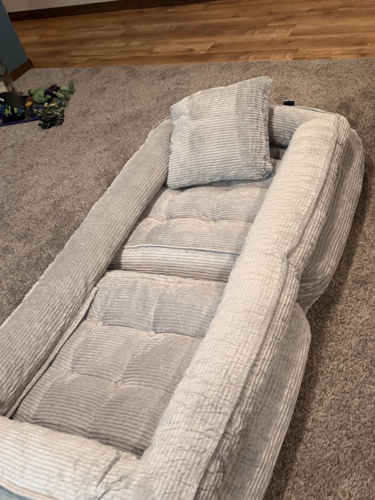 Folding Sofa Bed, Convertible Sleeper Chair with Armrests for Adults, Foldable Corduroy Boneless Bed, 3-in-1 Portable Futon Couch Floor Sofa with Pillow for Bedroom, Living Room, Dark Gray customer photo 2