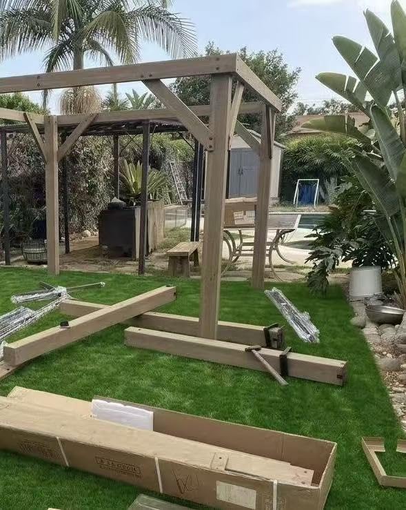 Aoxun 12' x 16' Outdoor Cedar Wood Hardtop Carport, Heavy Duty Gazebo with Double Galvanized Steel Roof, All-Weather Wind & Snow Resistant Permanent Pavilion for 2 Cars, Boat, Patio, Backyard customer photo 2