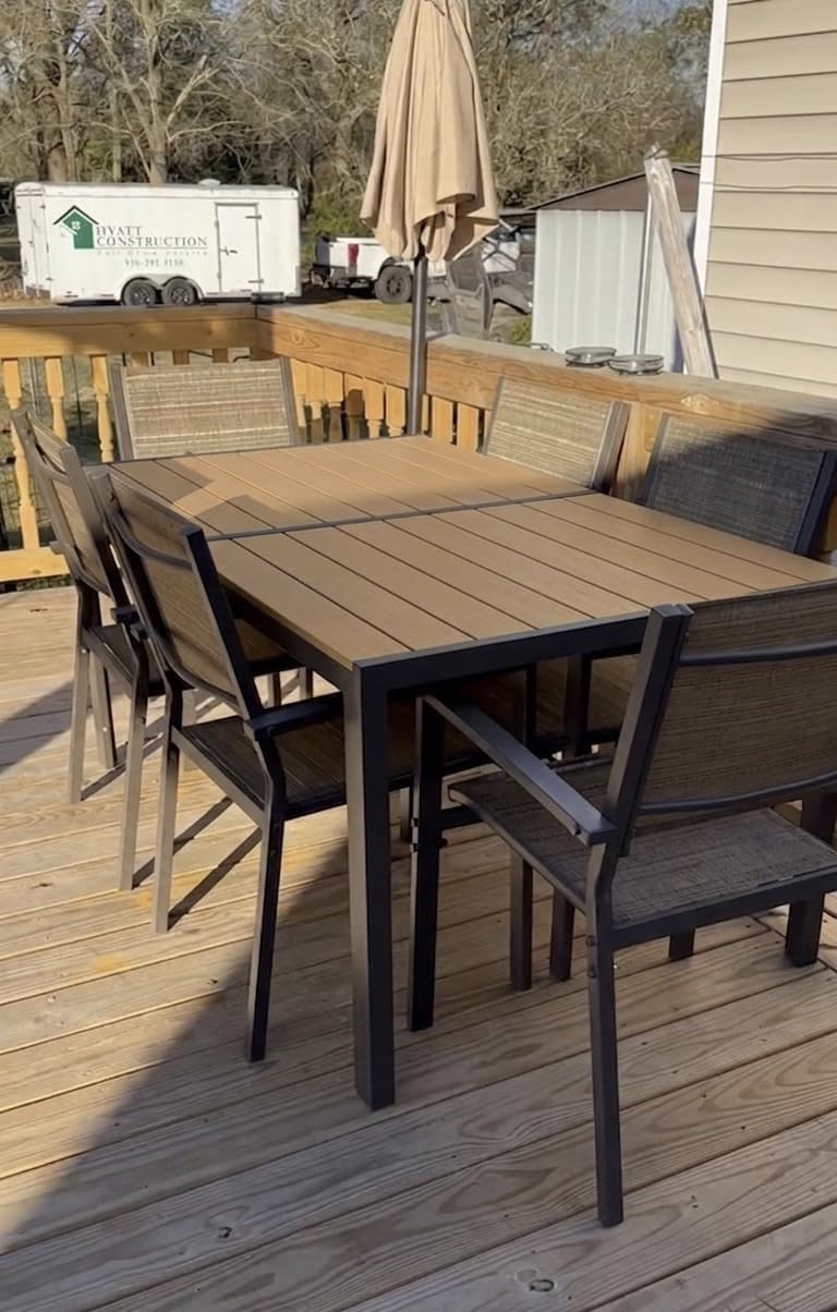7-Piece Patio Table and Chairs Set for 6, All Weather Patio Dining Sets | Outdoor Dining Set with 6 Textilene Chairs and 1 Rectangular Metal Table for Backyard, Garden and Poolside, Warm Grey customer photo 1