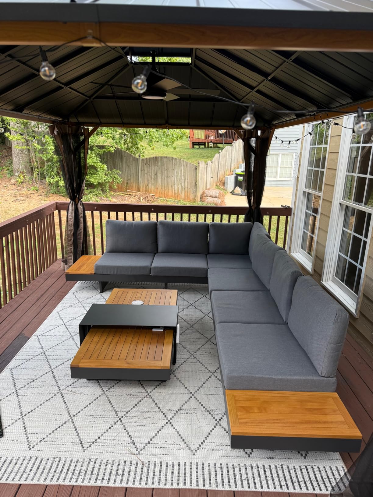 homary 4 Piece Outdoor Conversation Sets, Teak & Aluminum Modular Sofa | Outdoor Sectional Sofa Set with Adjustable Backrests, Waterproof, Fade Resistant Cushions Ideal for Patios & Balconies customer photo 1