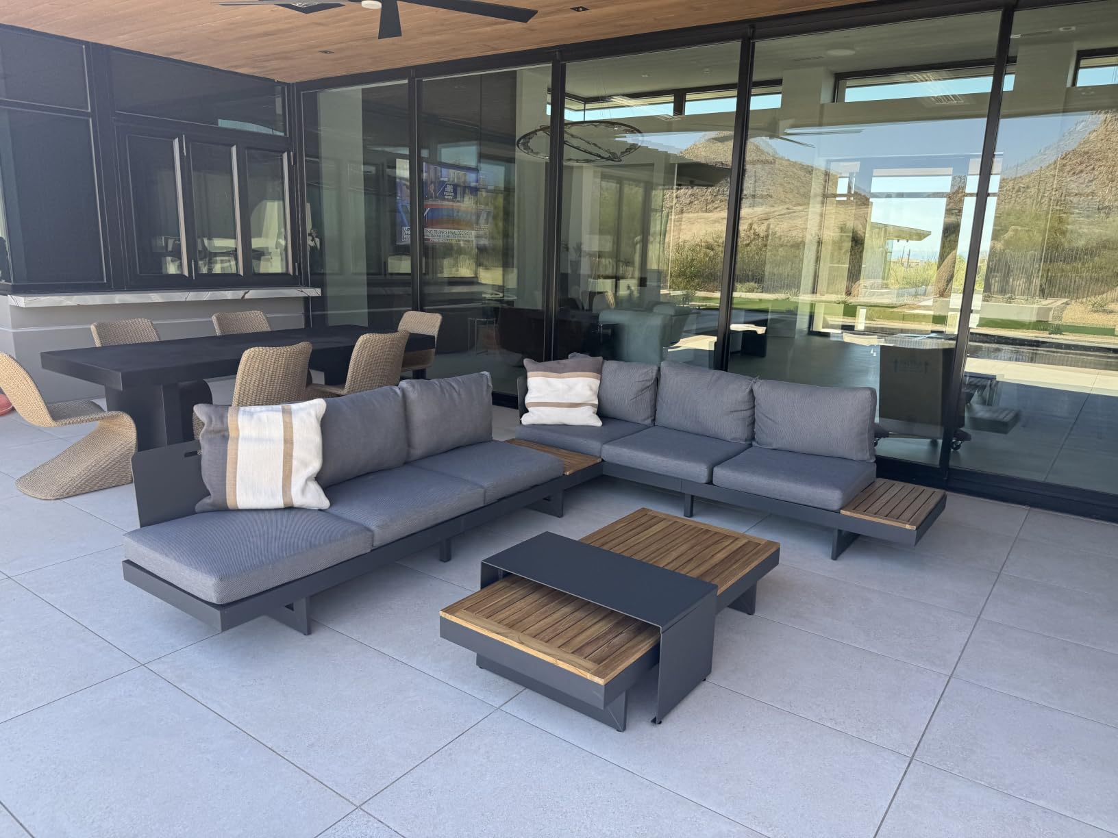 homary 4 Piece Outdoor Conversation Sets, Teak & Aluminum Modular Sofa | Outdoor Sectional Sofa Set with Adjustable Backrests, Waterproof, Fade Resistant Cushions Ideal for Patios & Balconies customer photo 2