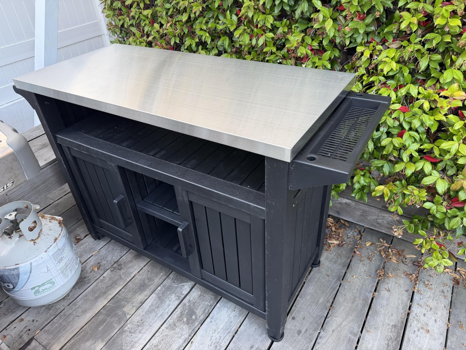 Bifanuo Outdoor Grill Table Grill Cart with Stainless Steel Top & Storage Cabinet for Food Prep and Storage, Portable and Durable with Wheels (Grey) customer photo 1