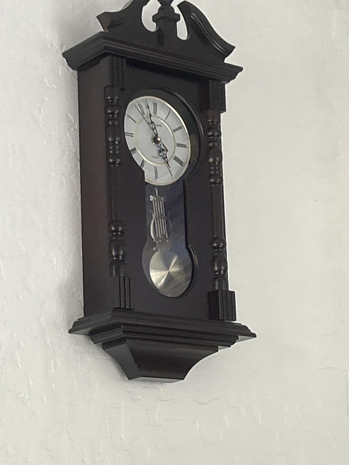 Wall Clocks: Grandfather Wood Wall Clock with Chime. Pendulum Wood Traditional Clock. Makes a Great Housewarming or Birthday Gift Wall Clock Chimes Every Hour with Westminster Melody customer photo 1