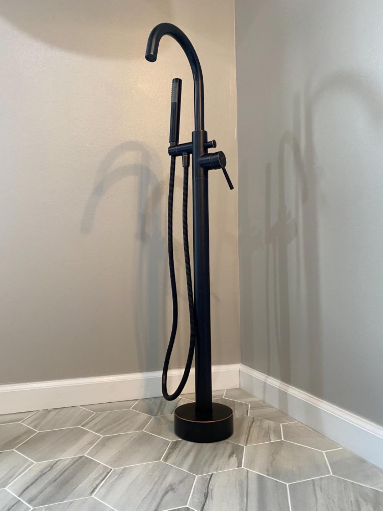 Freestanding Bathtub Faucet Tub Filler Faucets Black Single Handle Floor Mounted with Handheld Shower customer photo 2