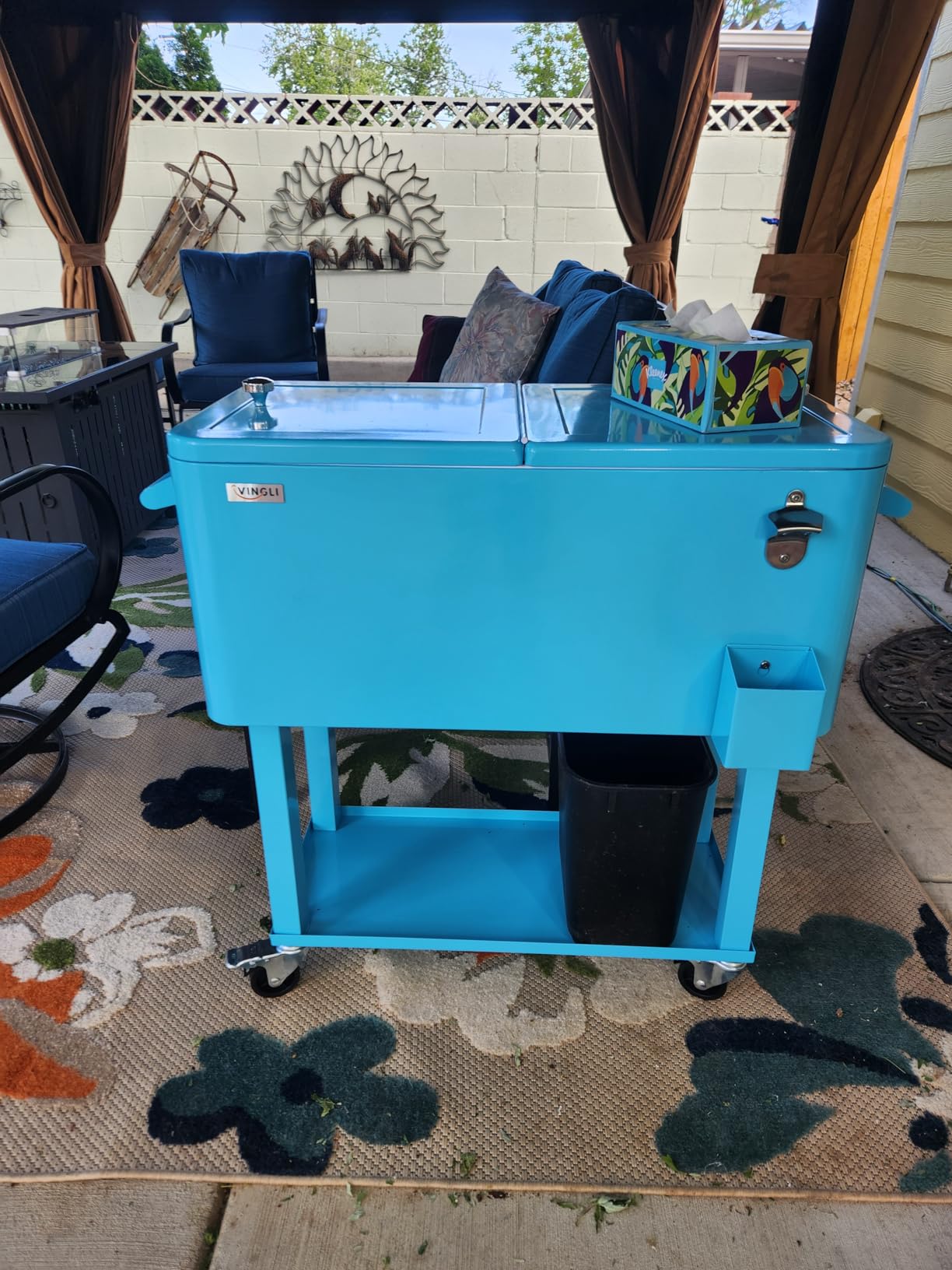 VINGLI Rolling Ice Chest, Portable Patio Party Bar Drink Cooler Cart, with Shelf, Beverage Pool with Bottle Opener customer photo 1