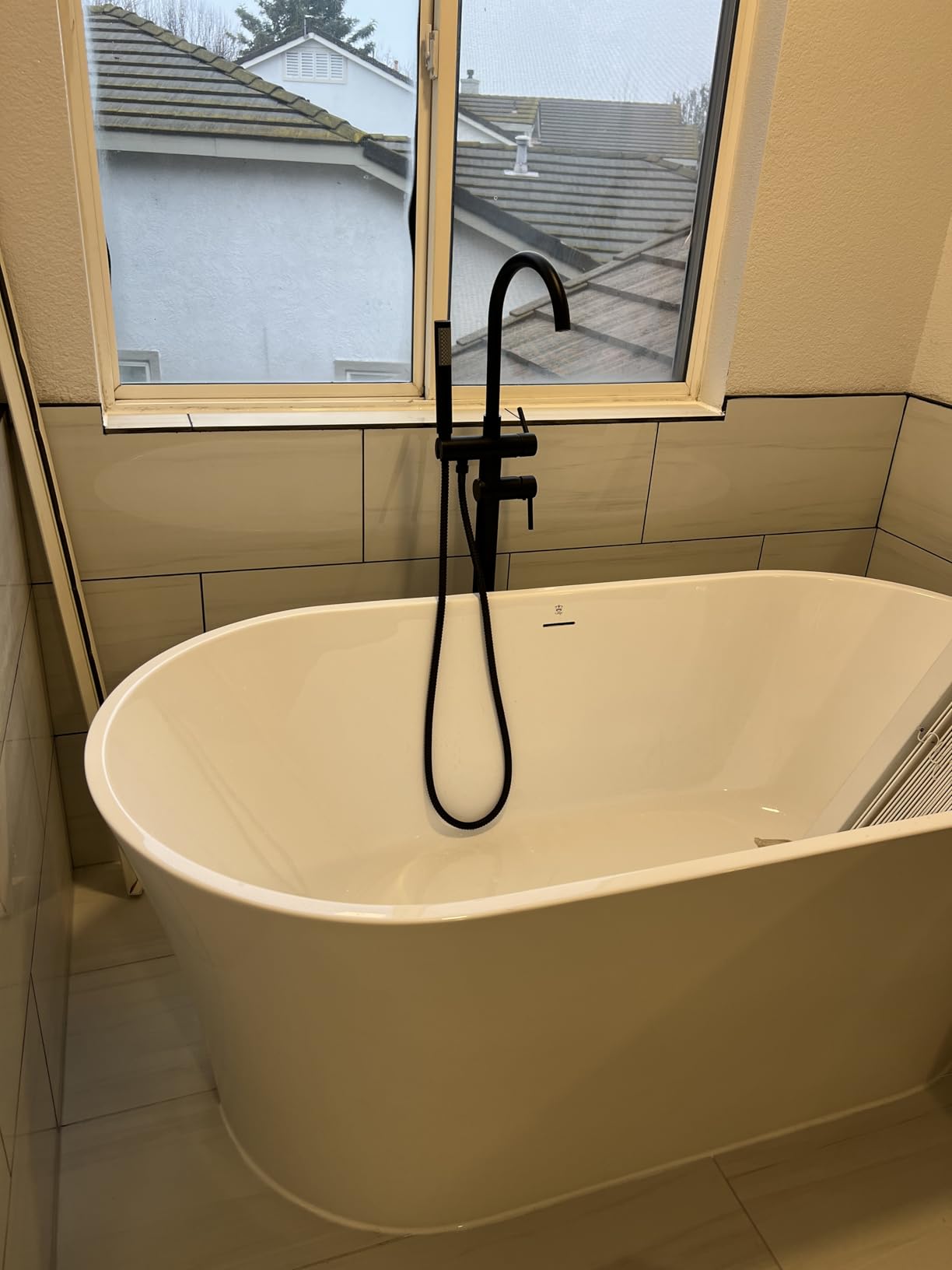 Aolemi Freestanding Bathtub Faucet Tub Filler Stand Alone Brushed Nickel | Handheld Spray, Swivel High-Arc Spout, High Flow Tub Filler, SUS304, Bathroom Free Standing Shower Faucets for Soaking Bathtub customer photo 1