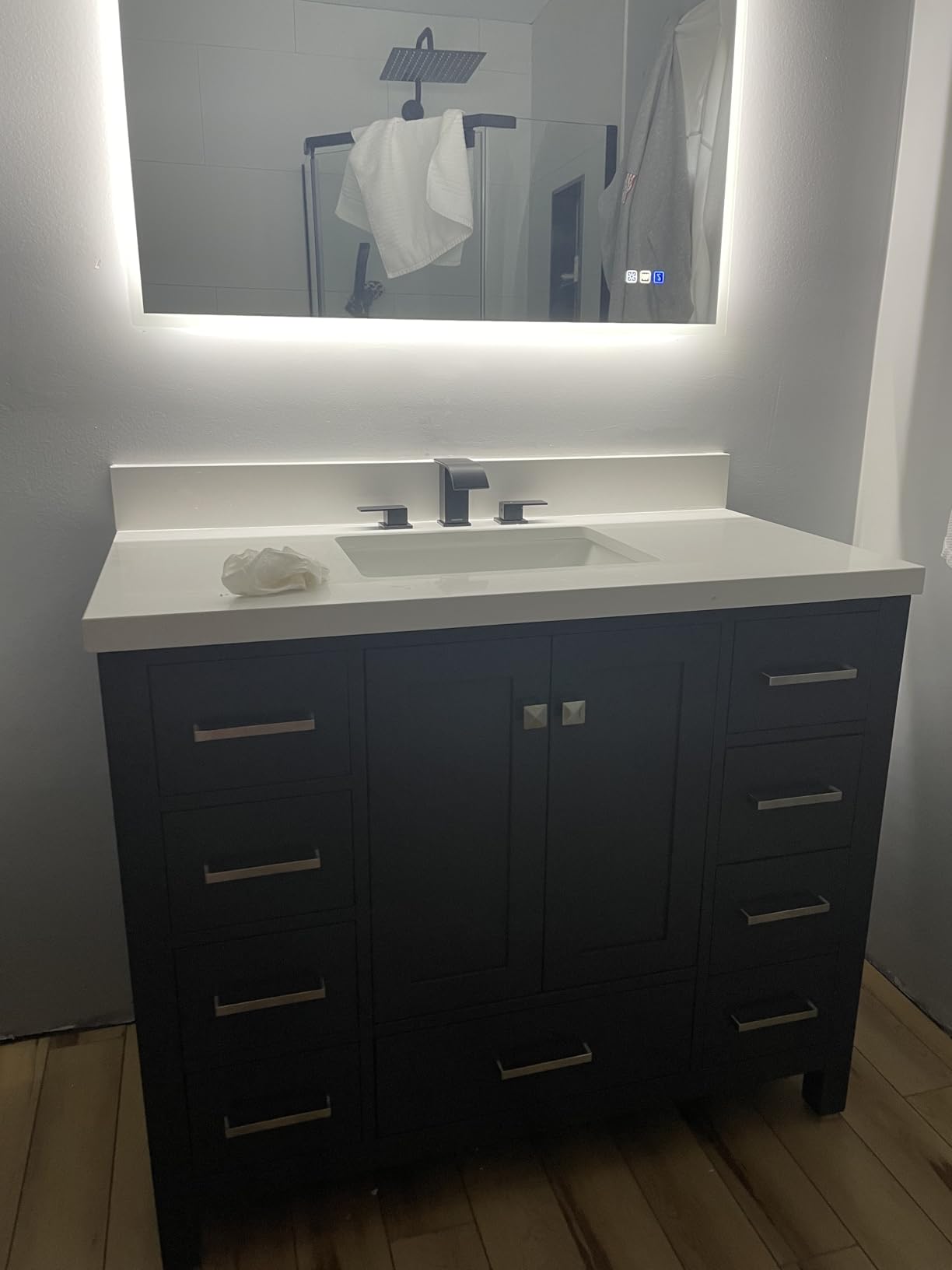 ARIEL Cambridge 72-inch Bathroom Vanity with Sink, Solid Wood, 1.5-inch Pure White Quartz Countertop & Backsplash, Double Rectangular Porcelain Sink, 4 Soft Closing Doors, 6 Dovetail Drawers, White customer photo 2