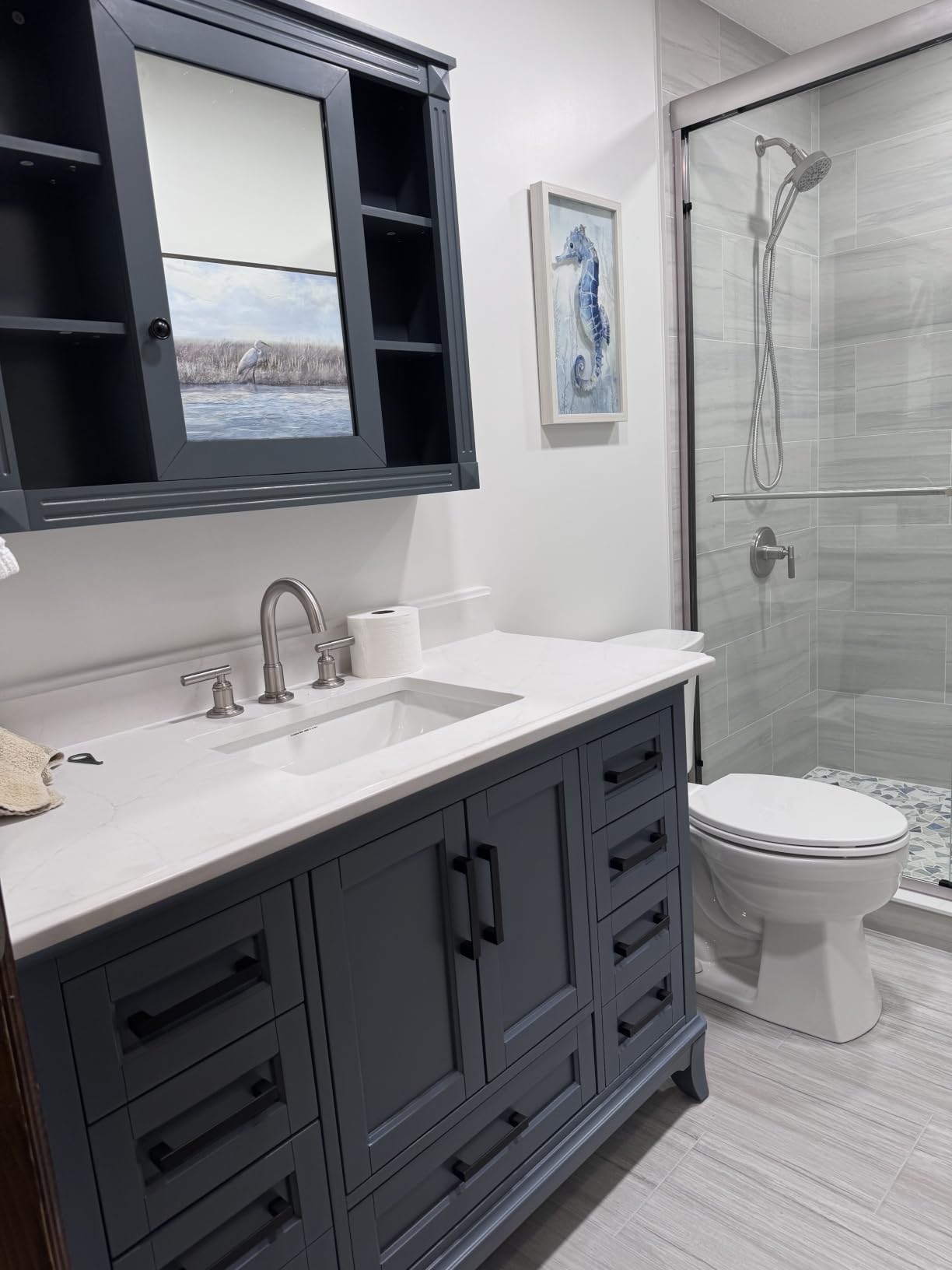 60 Inch Modern Bathroom Vanity with Double Sink, Steel Blue | Solid Wood Fully Assembled Bathroom Sink Cabinet, Soft Close Doors & Dovetail Drawers, Quartz Countertop, Adjustable Feet customer photo 1