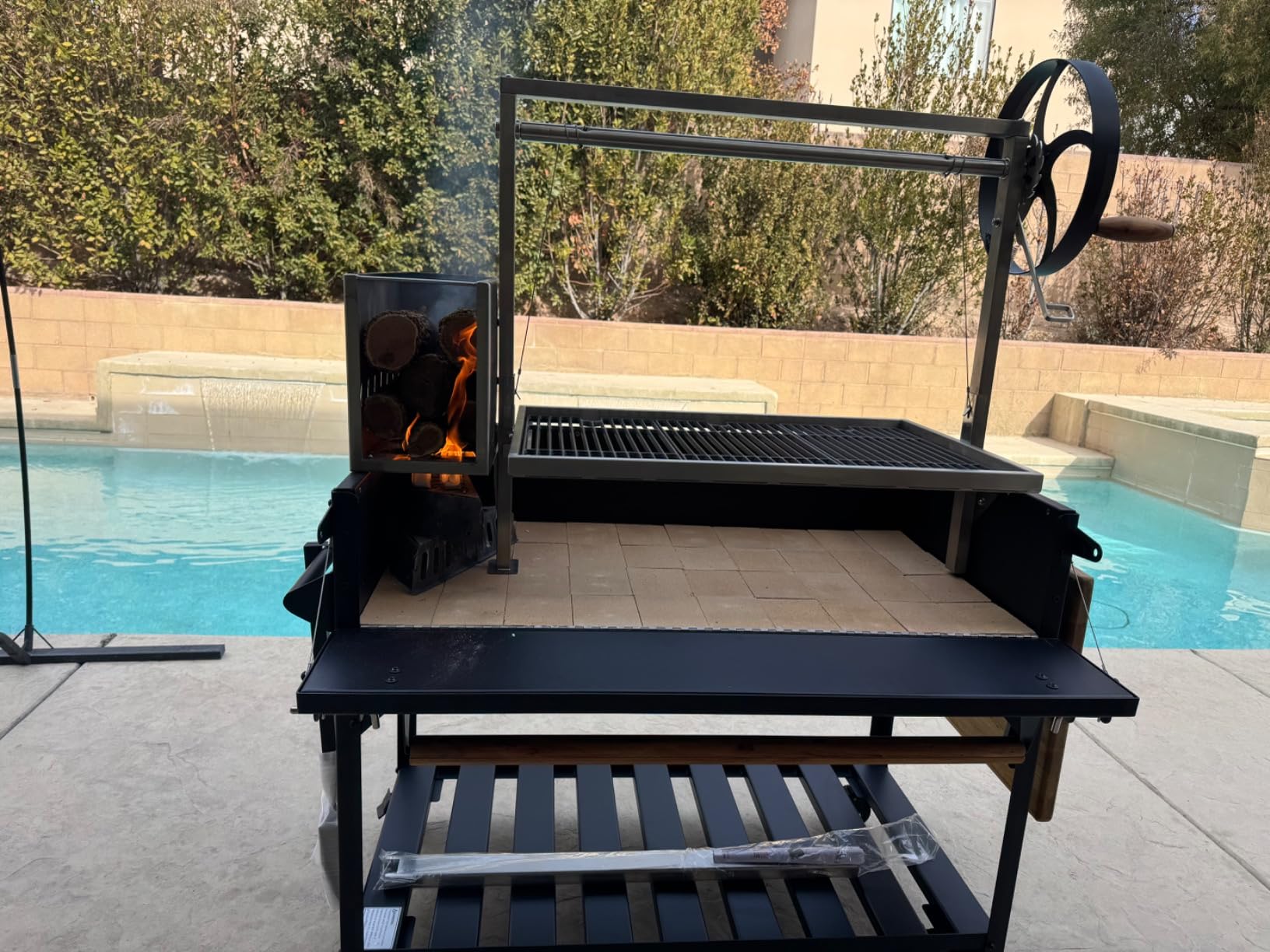 Backyard Discovery Argentine Santa Maria XL Wood Fire & Charcoal Steel BBQ Grill with Asado Clamp, Adjustable Grill Grates, Brasero, Fire Bricks, S-Hooks, Acacia Wood Table for Outdoor Gaucho Grilling customer photo 1