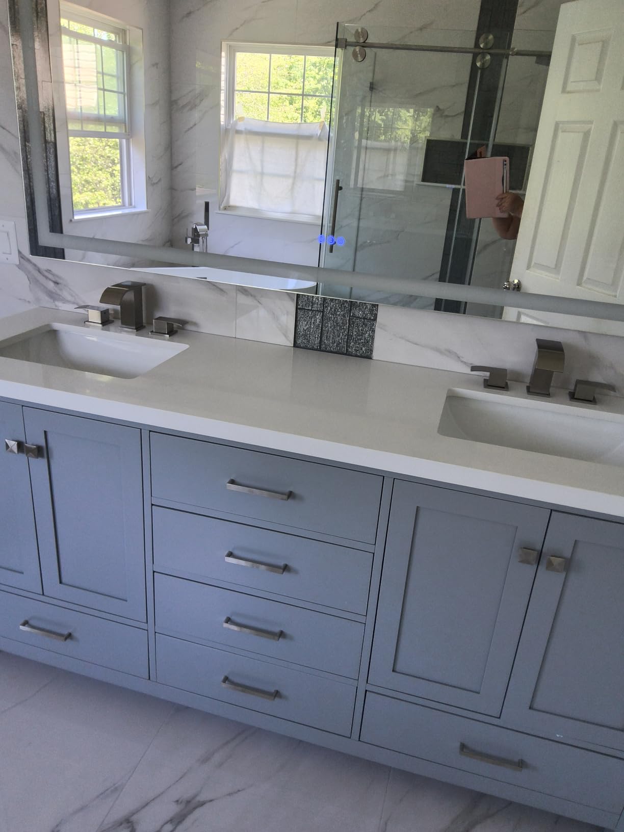 ARIEL Cambridge 72-inch Bathroom Vanity with Sink, Solid Wood, 1.5-inch Pure White Quartz Countertop, Double Rectangular Porcelain Sink, 4 Soft Closing Doors, 6 Dovetail Drawers, Vintage Green customer photo 2