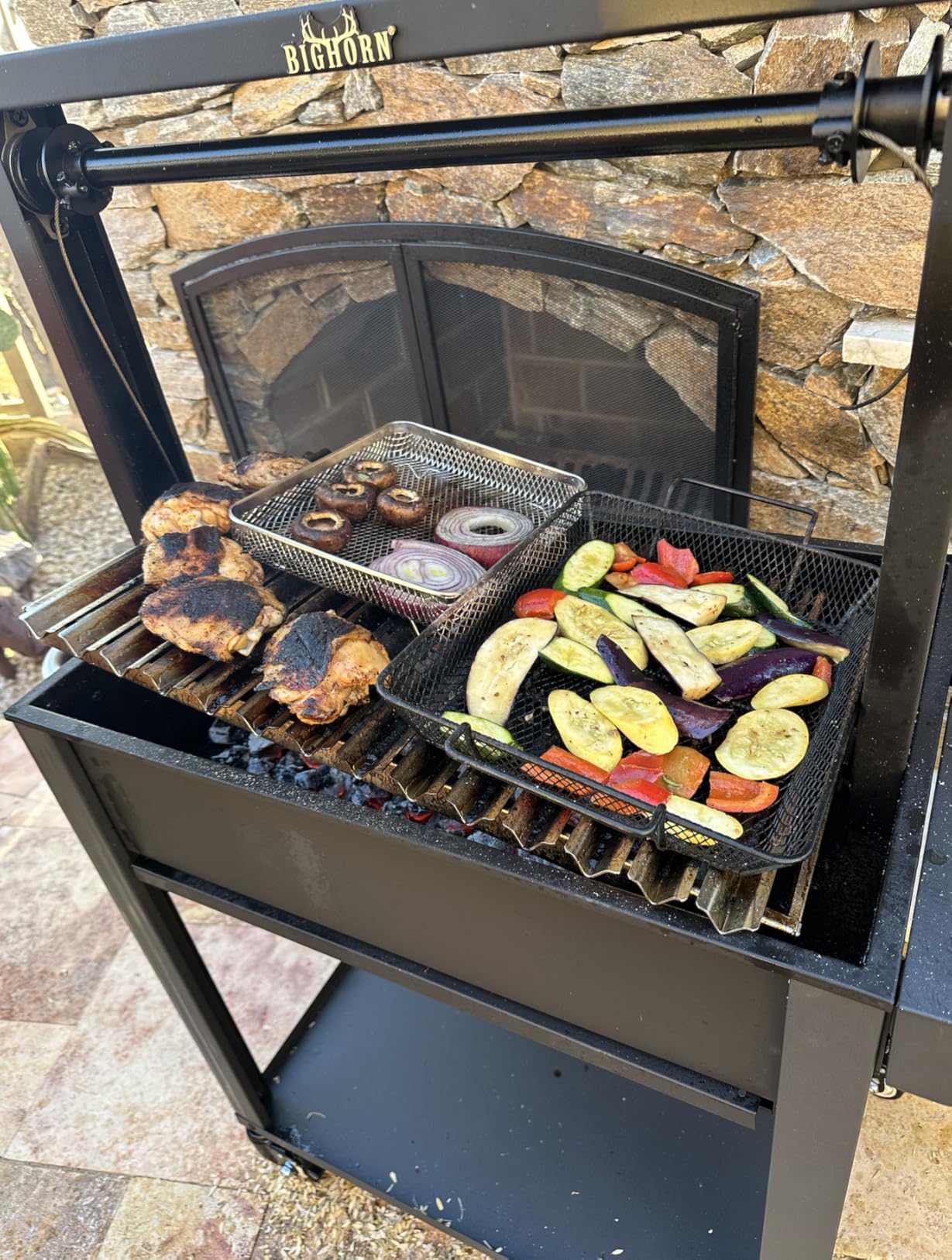 BIG HORN Santa Maria Grill, Argentine Parrilla Grill with Adjustable Height Grate, Wood Fire & Charcoal BBQ Grill, Large Outdoor Open Fire Grill with Storage for Patio & Backyard customer photo 2