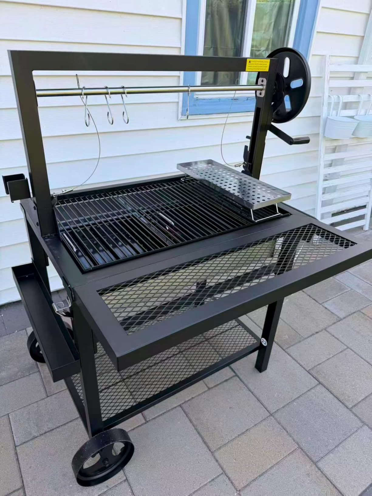 Argentine Santa Maria Grill, Wood Fire & Charcoal BBQ Grill with Adjustable Height Grates, Argentinian Open Fire Grill with S-Hooks and Foldable Front Table for Outdoor Patio Backyard Gaucho Grilling customer photo 1