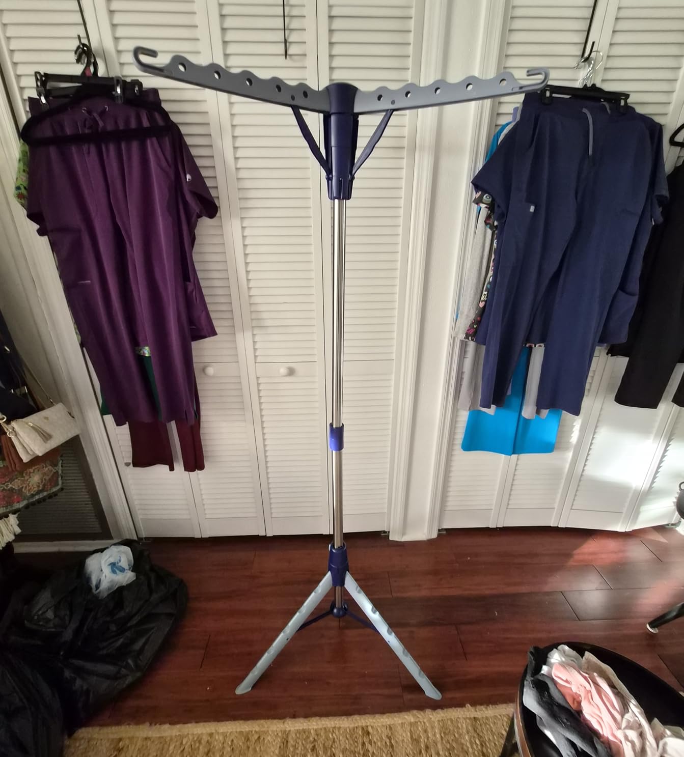 Honey-Can-Do 64-Inch Steel Tripod Clothes Drying Rack, Foldable Collapsible Laundry Stand with 3 Rotatable Arms, Holds 30 Hangers, Space-Saving Indoor Outdoor Air Dry Rack, Blue customer photo 2