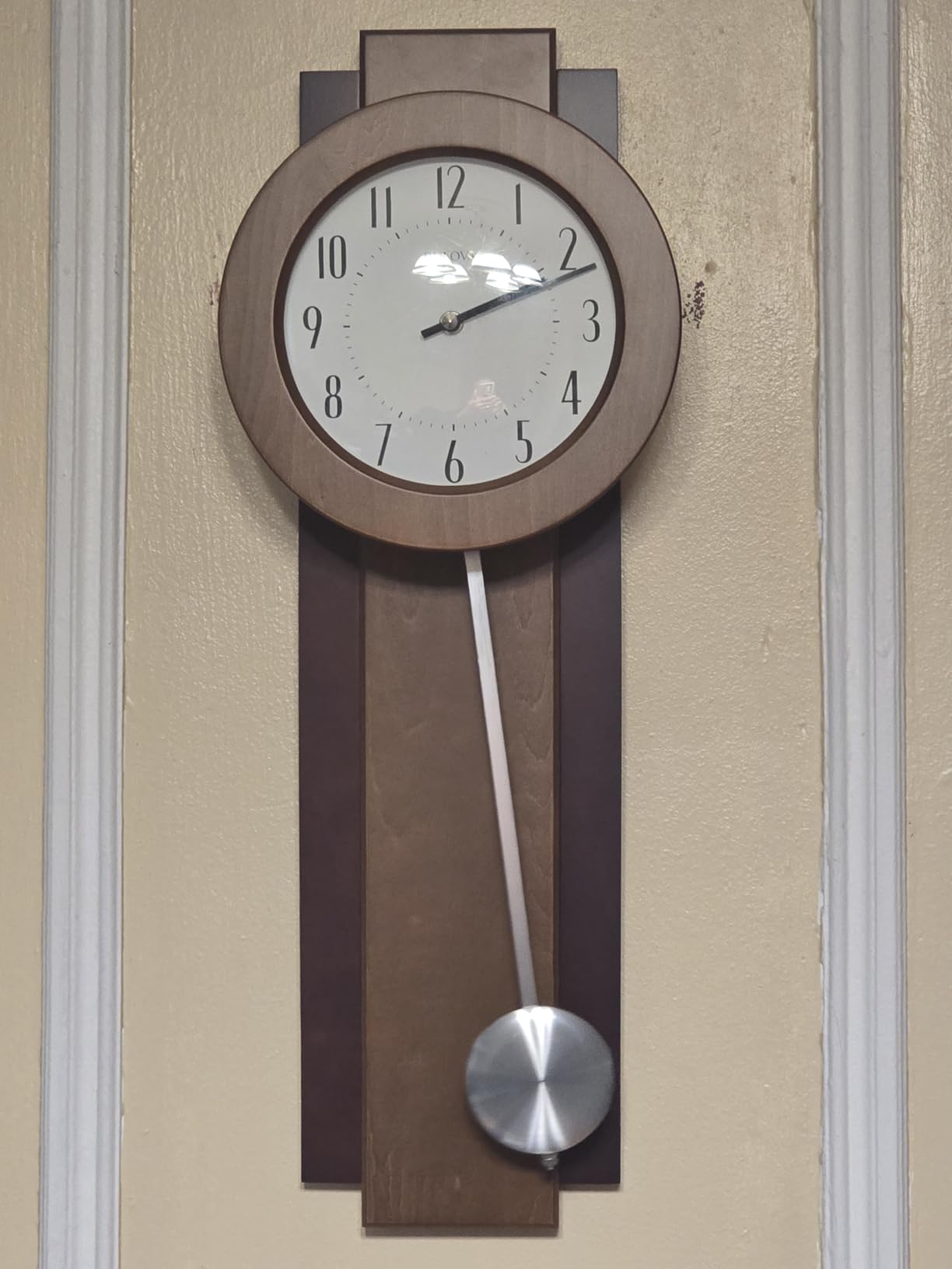 Bulova C3383 Avent Wall Clock | Two-Tone Wooden Case with Slow-Swing Pendulum | Arabic Numerals | Personalization Plate | 23.5